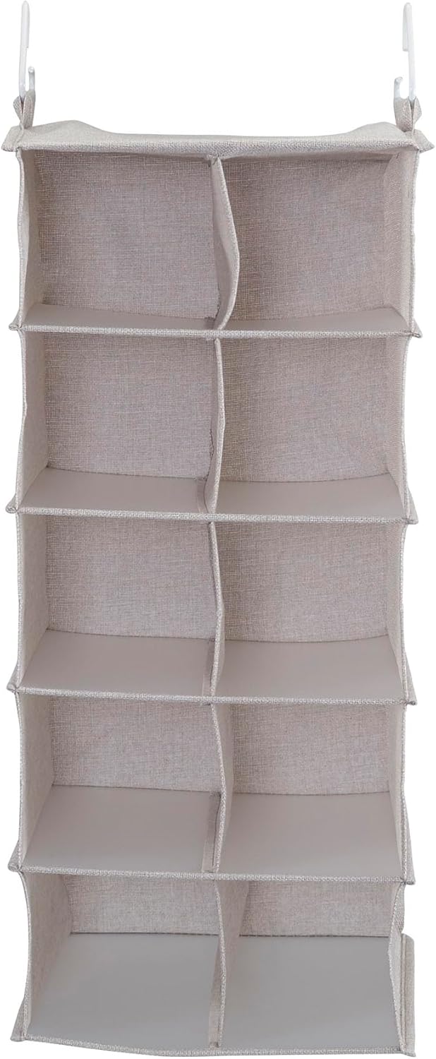 Household Essentials 10-Pocket Hanging Shoe Organizer, Side-by-Side Blended Canvas Storage, 2 Hooks for Excellent Support, The Perfect Space-Saving Organizer