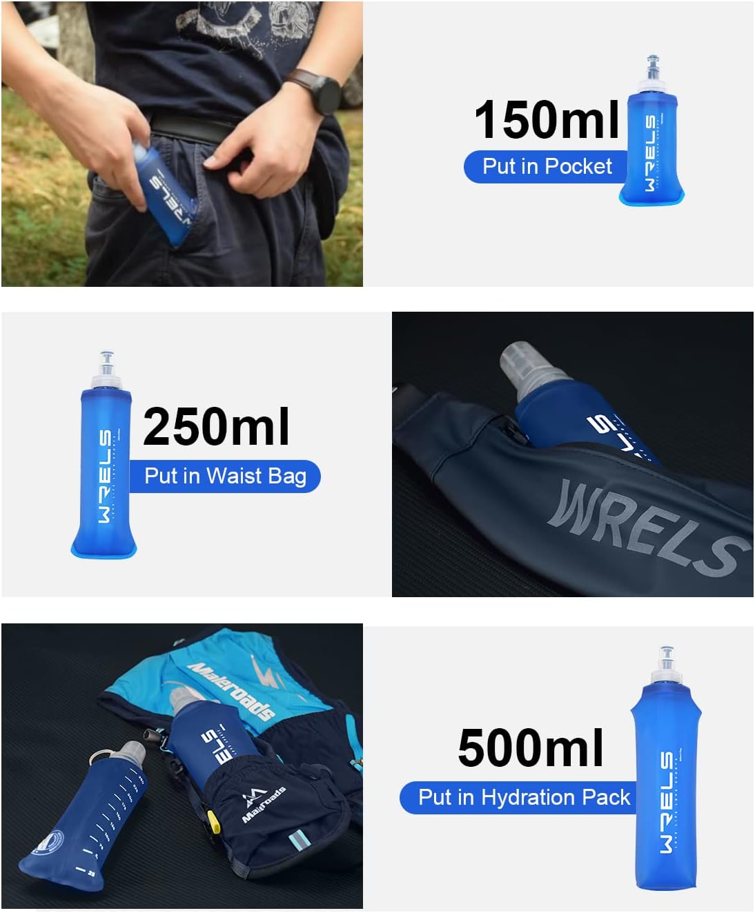 Folding Soft Flask Portable Collapsible Running Lightweight Water Bottle for Outdoor Sports,Travel with Mouthpeice Cover