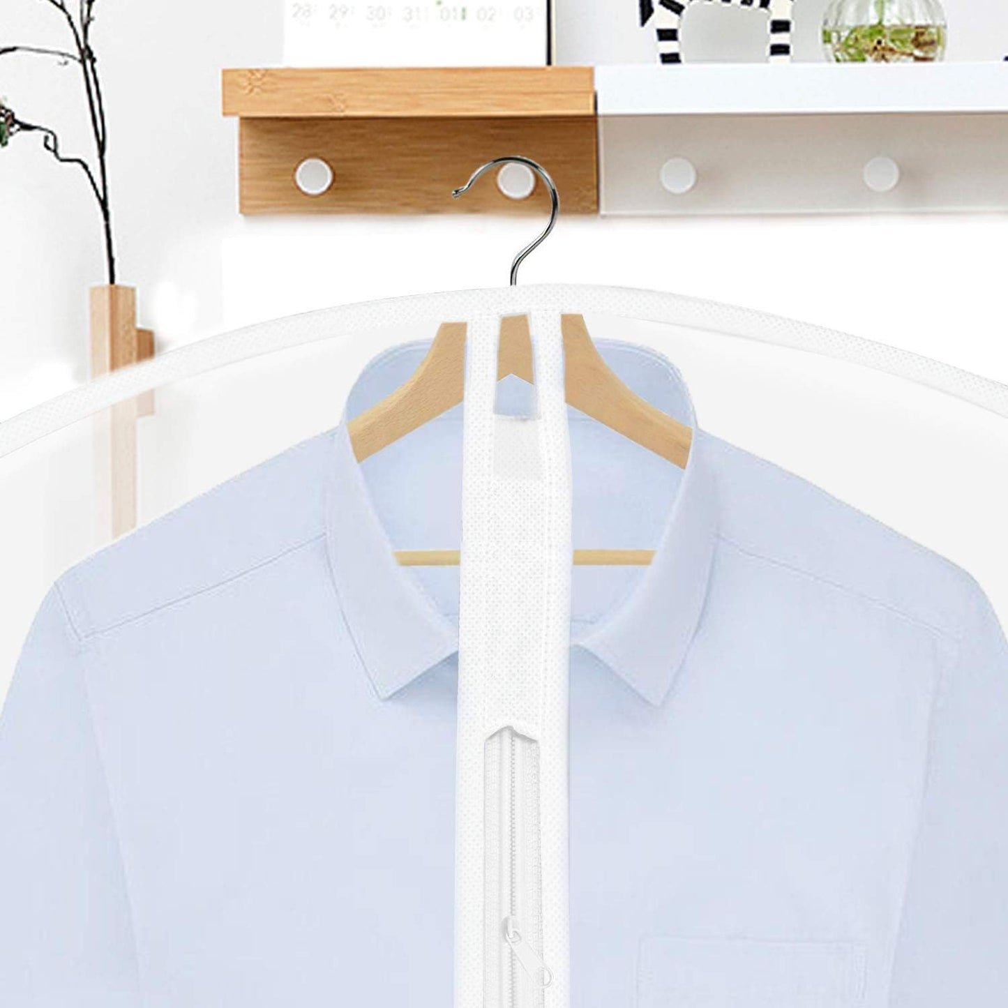 12 Pack Breathable Clothes Covers with Zip, Waterproof Dustproof Garment Covers Bags Dress Bag Covers Damp-proof Mens Suit Storage Bag for Wardrobe Storage and Travel(White)