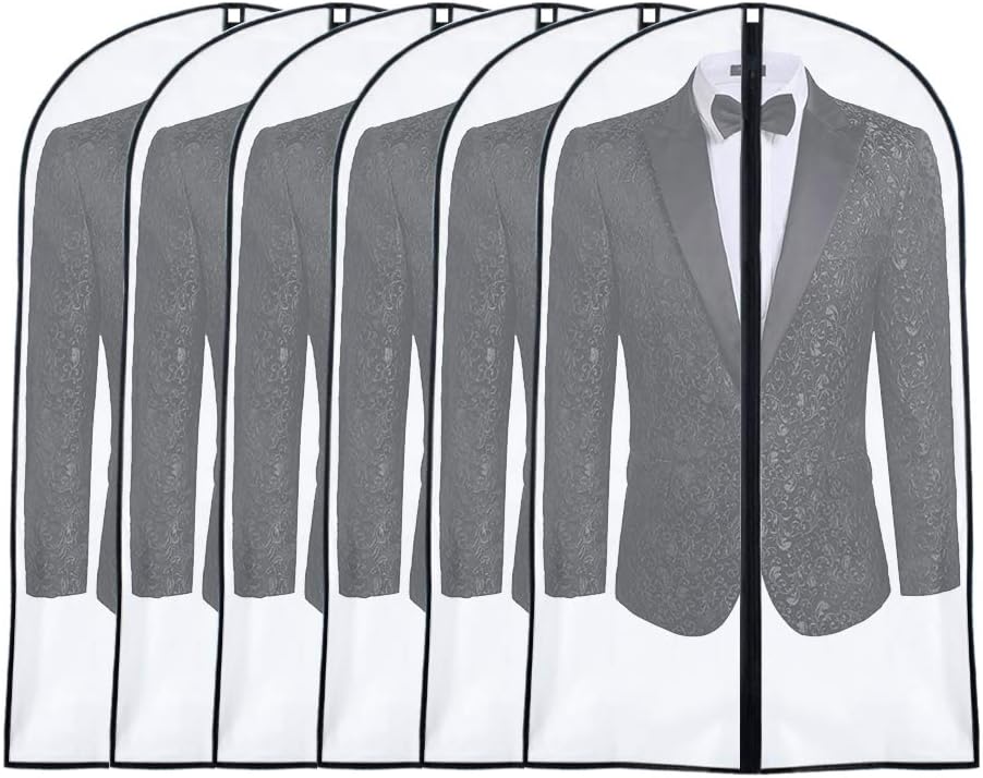 Garment Bags for Hanging Clothes 24'' x 40'' (Set of 6) suit bags for closet storage Covers for Closet with Study Full Zipper for Jacket Storage Clothes and Travel
