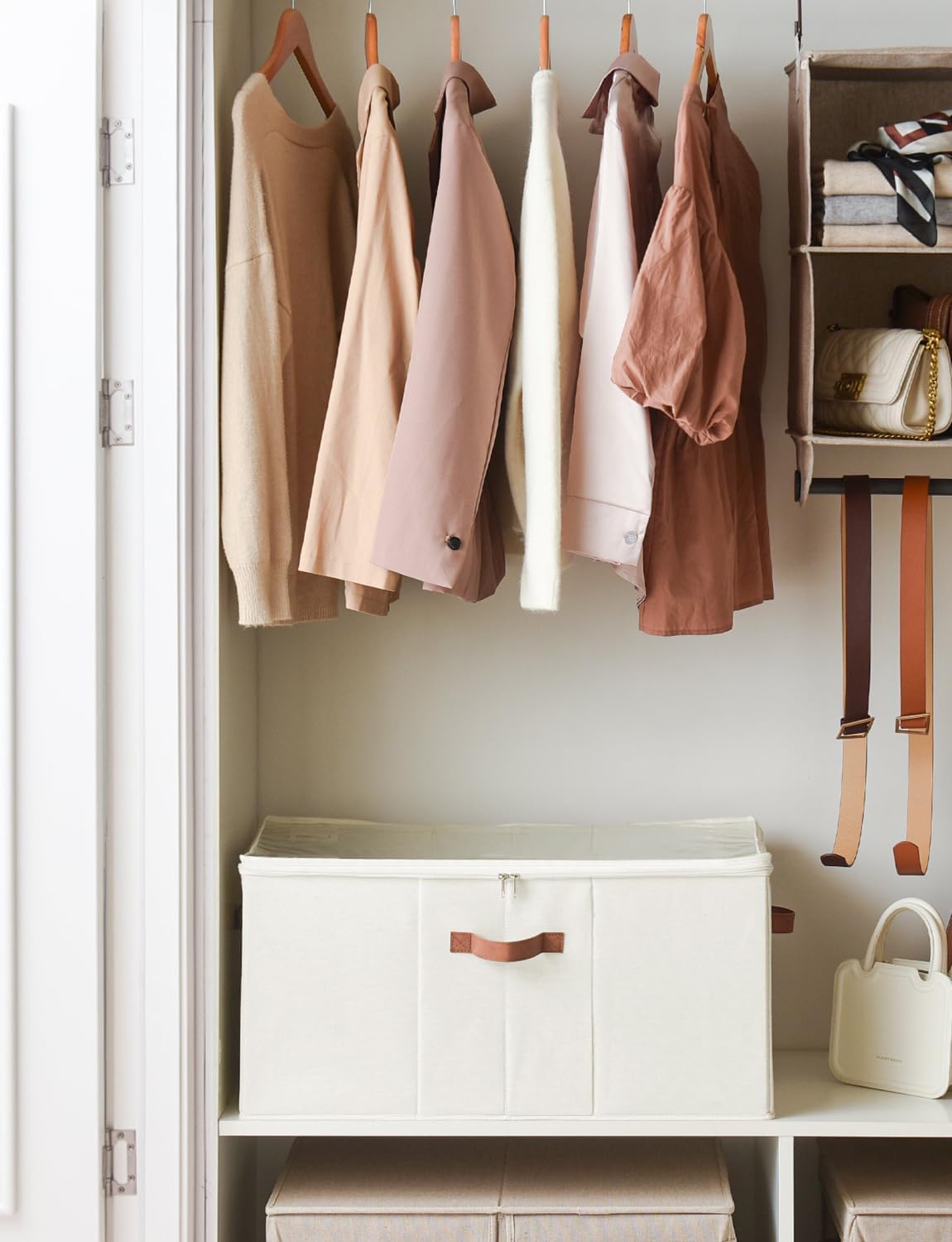 StorageWorks Shoe Organizer for Closet, Fits up to 24 Pairs, Shoe Cubby Storage Containers with Adjustable Dividers and Clear Cover, Beige