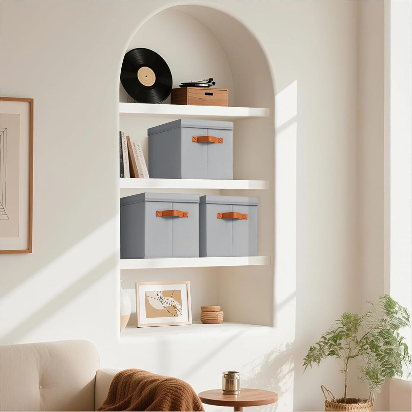 Storage Bins with Lids - Large Fabric Closet Bins with Lid, 8 Pack Clothes Organizers and Storage, Collapsible Stackable Cube Basket for Home, Office, Dorm, Grey