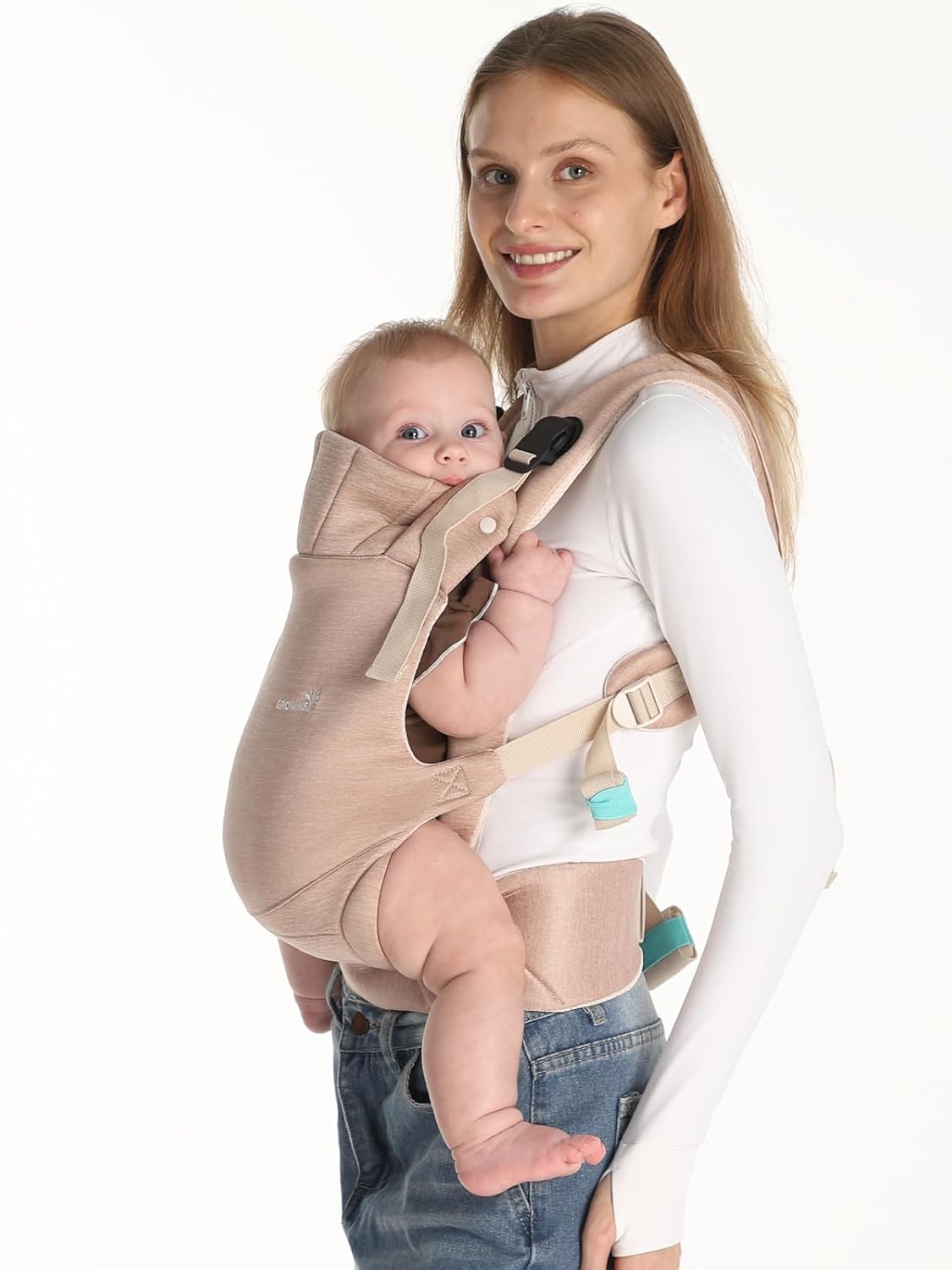 Grownsy Baby Carrier Newborn to Toddler (7-44lbs), Ergonomic & Cozy Wraps with One-Click Buckle, Head Support for Hands-Free Comfort, Dusty Pink