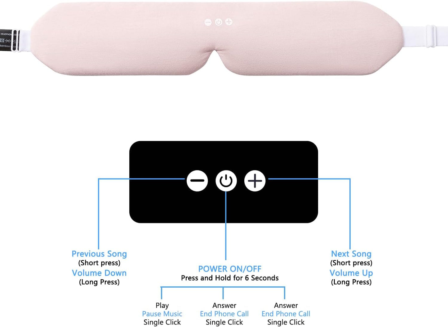 ALASKA BEAR Sleep Headphone Headband Bluetooth 5.2 HD Stereo Noise Reduction Eye Contour Built-in Mask w/Thin Speakers Wireless Audio Sports Headgear(Pink)