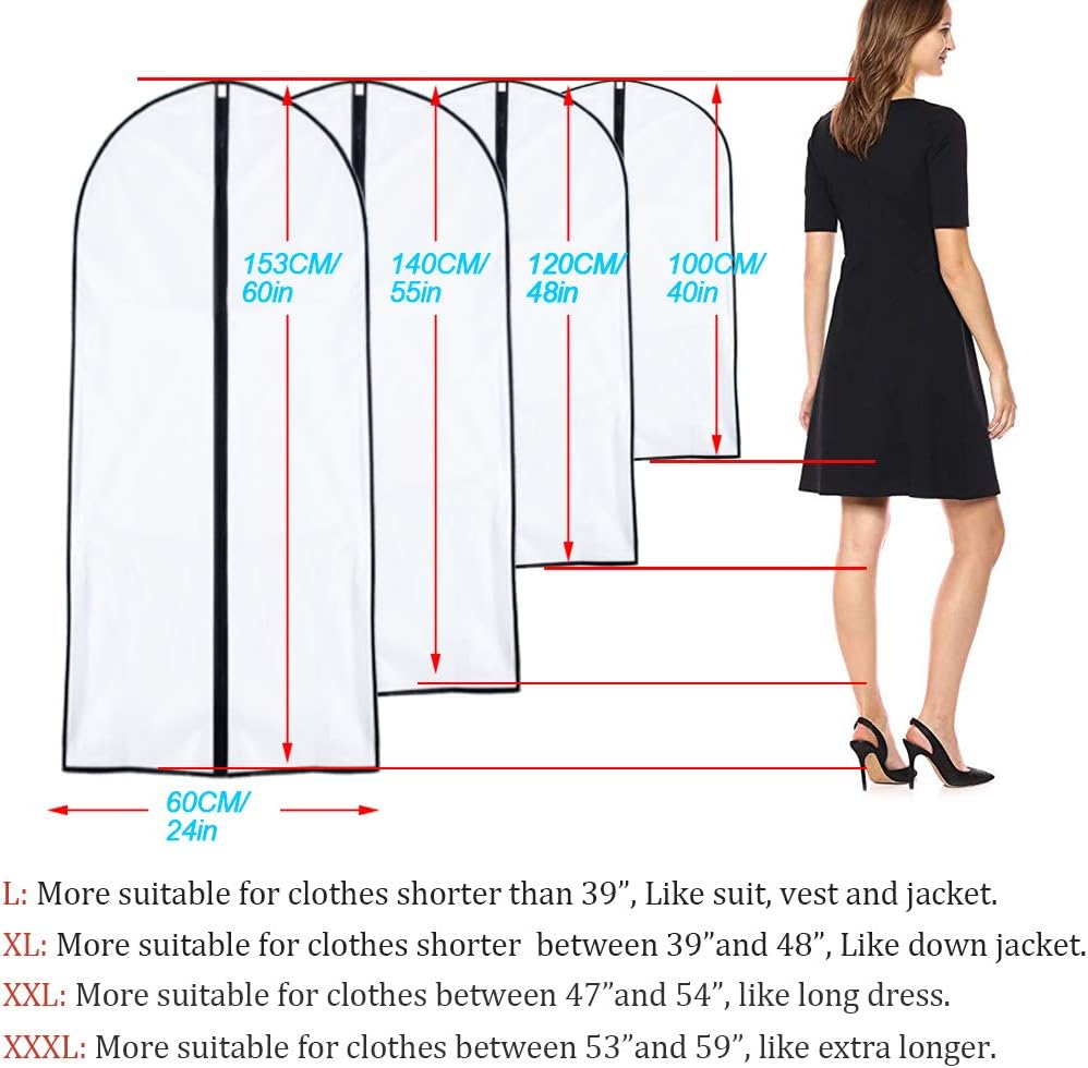 Garment Bags for Hanging Clothes 24'' x 55 '' (Set of 6) Transparent Lightweight Breathable Coat Covers for Closet with Study Full Zipper for Long Dress Clothes Storage [Upgraded Version]