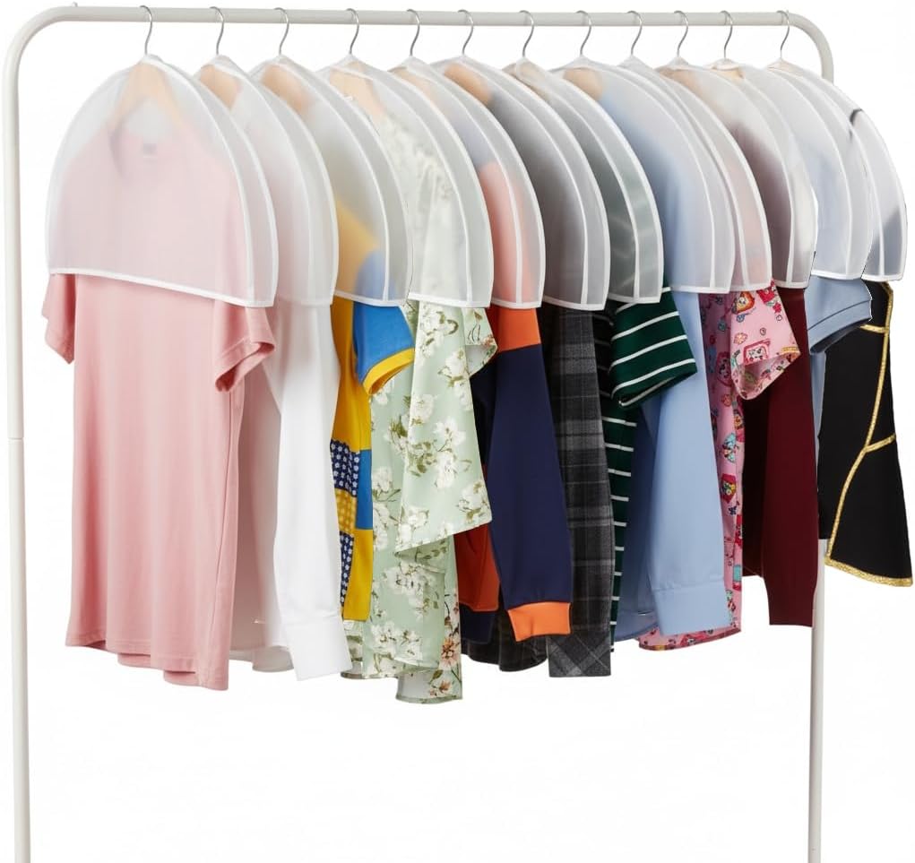 Shoulder Covers Plastic Hanger Covers for Clothes (Set of 12) Closet Clothes Protectors Breathable Clear Jacket Cover with 2" Gusset for Suit, Coat, Jackets, Blouses, Dress - 24'' x12" x2''/12 Pack