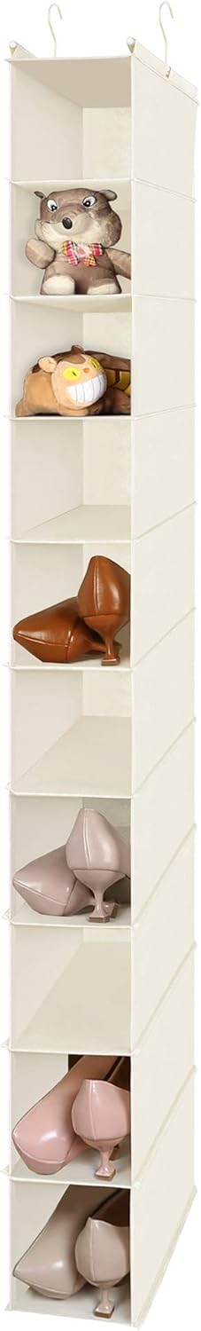 MAX Houser 10-Shelf Hanging Shoe Shelf Organizer, Hanging Shoe Storage for Closet (Beige)