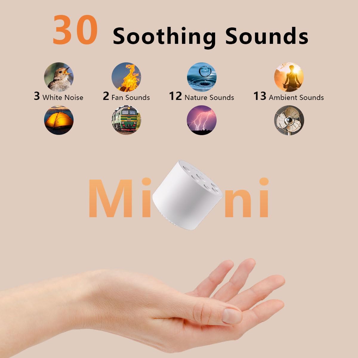 Color Noise Sleep Sound Machine Portable White Noise Machines with 30 Soothing Sounds 32 Levels Volume 4 Timer Options Compact Auto-Off Memory Function for Family Office Travel Everyone