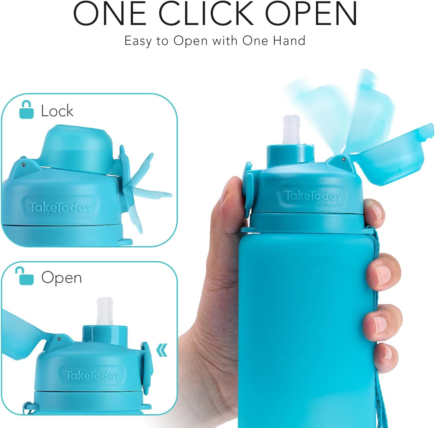 TakeToday Collapsible Water Bottles 32oz, Foldable Travel Water Bottle, BPA Free, Silicone Water Bottle Leakproof for Hiking, International Travel, Outdoors