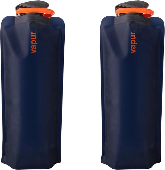 Vapur Collapsible Water Bottle With Carabiner, Compact Bottle Folds Flat For Hydration On The Go, Ideal for Traveling, Hiking or Camping, 23 Ounce, Night Blue, Pack of 2