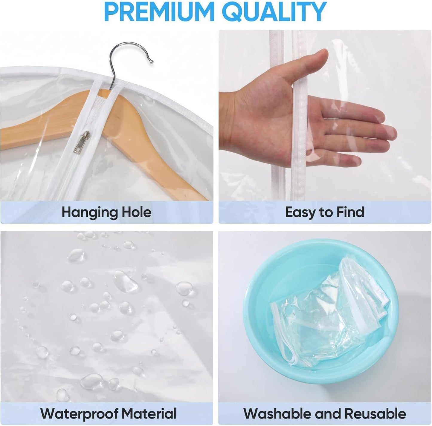 All Clear Garment Bags for Travel - 32” PEVA Waterproof Suit Cover with Zipper for Hanging Clothes, Shirts, Sweaters - Durable Dresser for Closet Storage, Dustproof & Moisture Resistant - 32”/12 Pack
