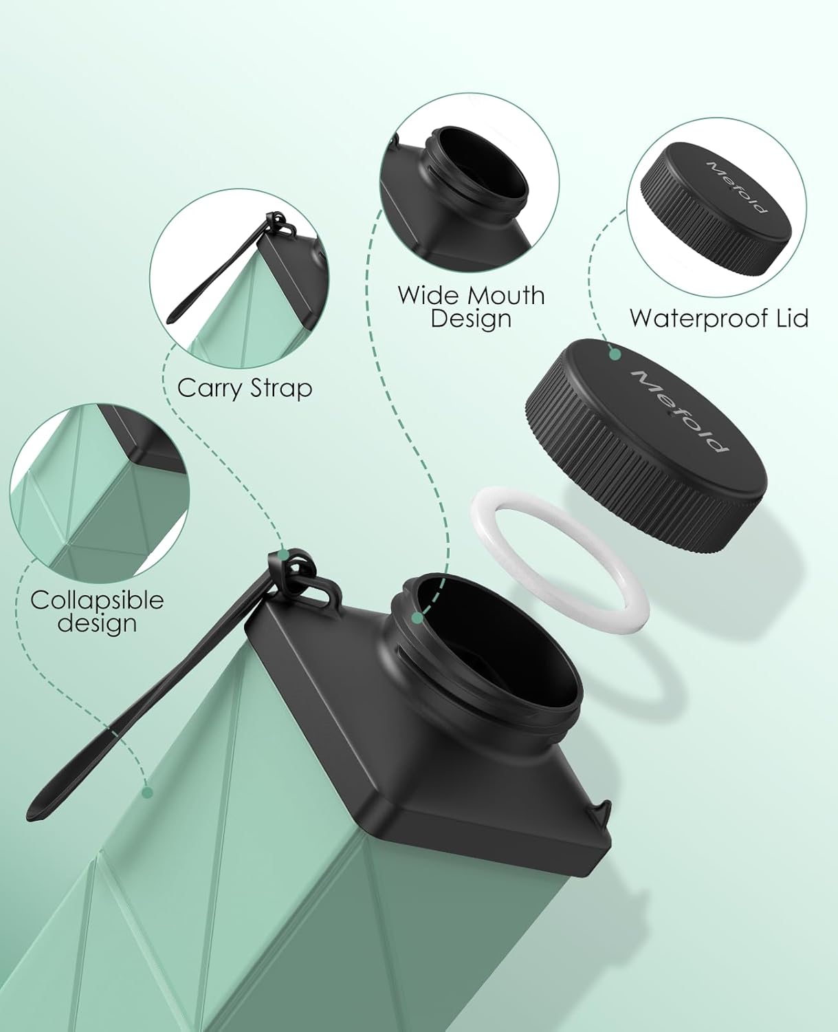 Collapsible Water Bottle, 2nd Generation Leakproof BPA-Free Travel 24.3oz(720ml), Lightweight Reusable, Portable for Travel Cycling Gym Camping Sports, Green