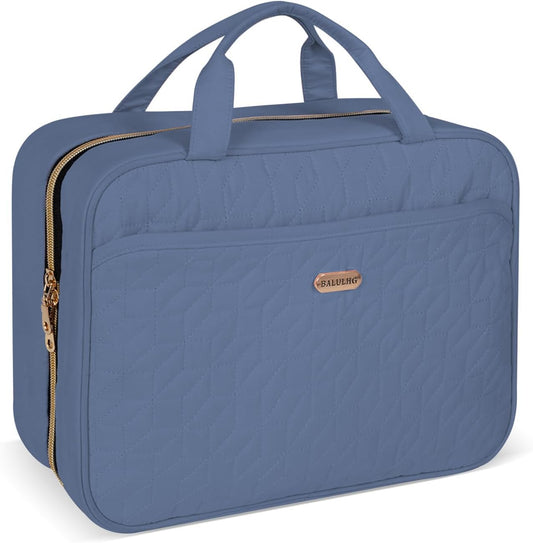 Blue Toiletry Bag, Makeup Organizer, Travel Bag For Women Mens Toiletries, Waterproof with Hanging Hook, Large Capacity