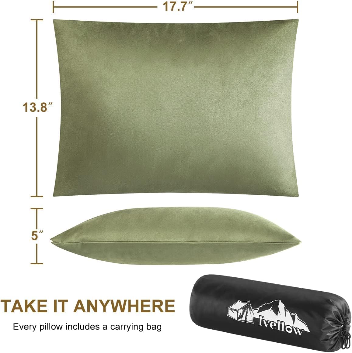 Ivellow Memory Foam Travel Pillow Compressible Camping Pillow for Sleeping Shredded Memory Foam Pillow Compact Firm Supportive Travel Pillow for Adults Kids Outdoor Hiking Essential Gear Green-S