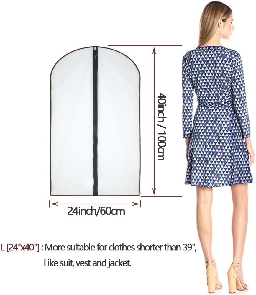 Garment Bag (Set of 6) Plastic Garment Bags with Zipper Hanging Clothes Cover Dress Bag for Suits, Coats Closet (24'' x 40'', Black)