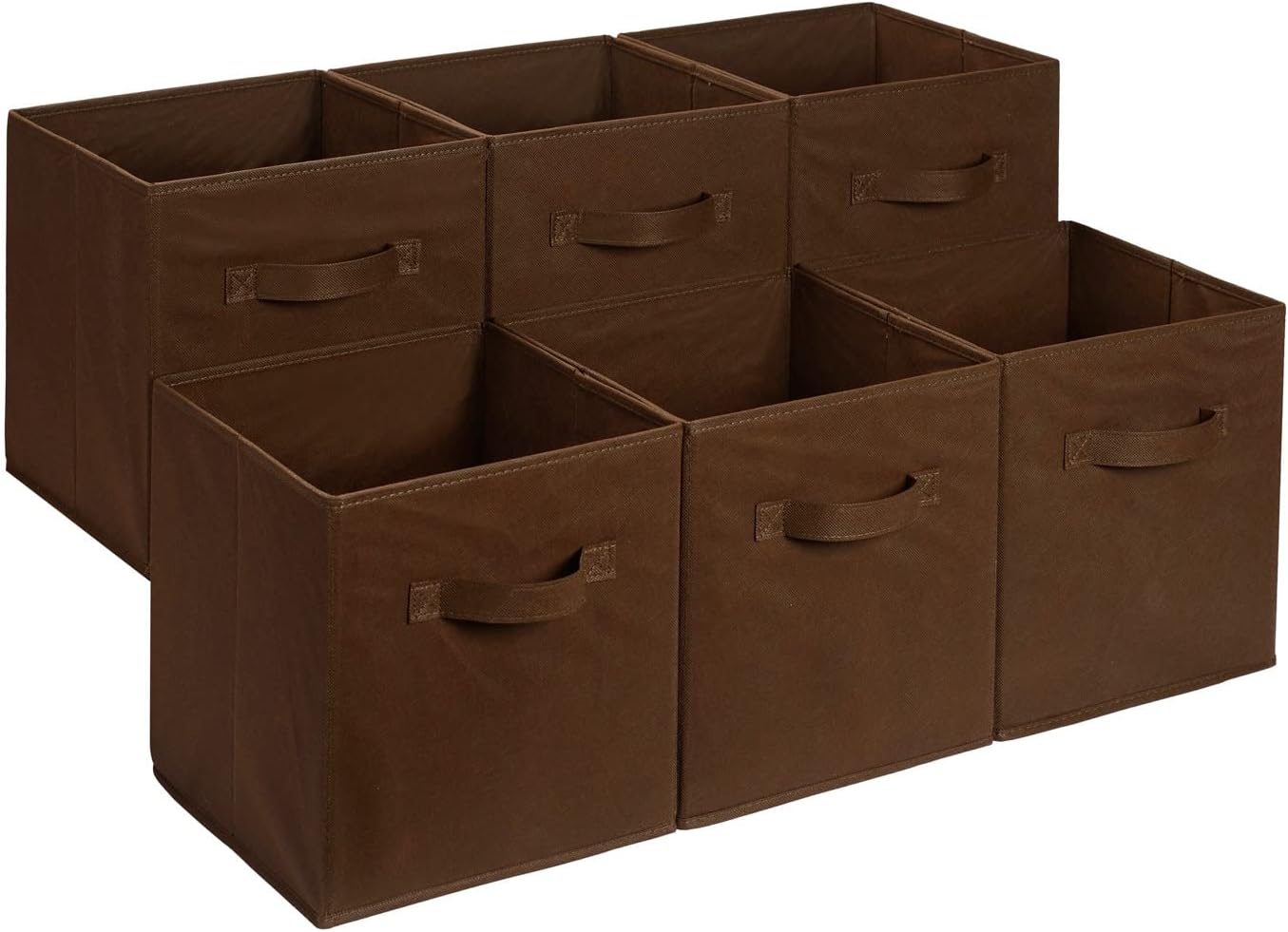 Amazon Basics Cube Organizer Storage Bins Handles, Collapsible Fabric, Pack of 6, 13"x13"x13", Brown