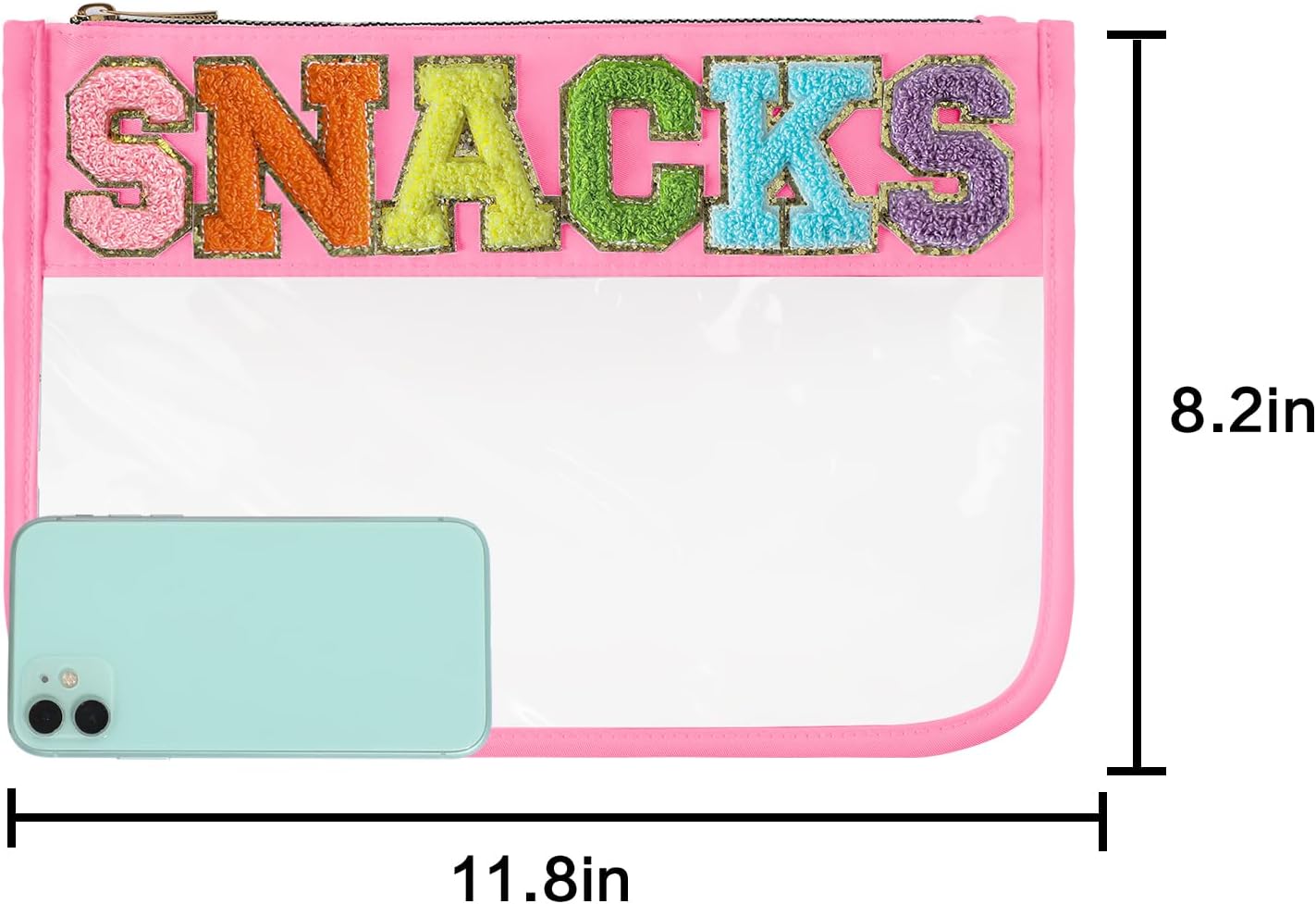 DYSHAYEN Chenille Letter Clear Zipper Pouch for Travel,Nylon Clear Cosmetic Bag,Makeup Travel Bag for Women Girls 11.8 Inches x 8.2 Inches