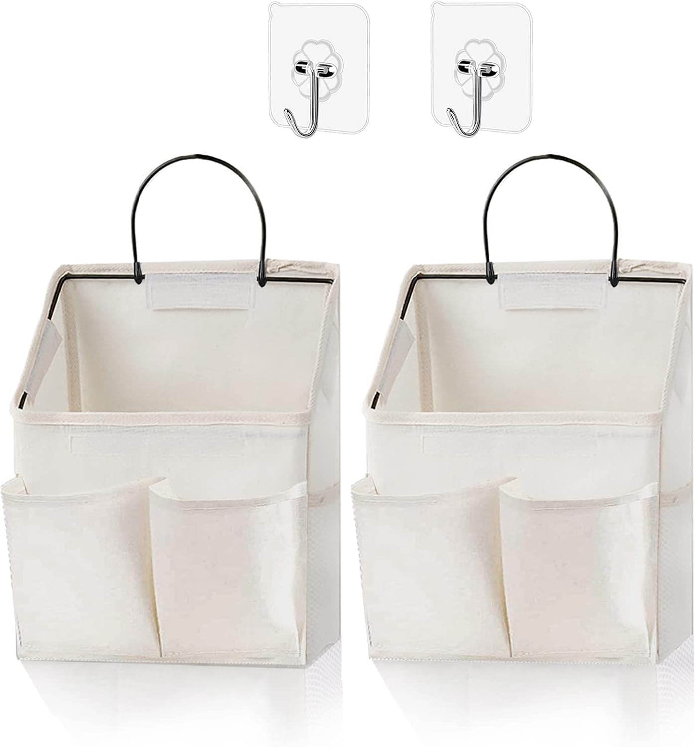 2 Pack Wall Hanging Storage Basket,Wall Hanging Organizer Bags with Pockets, Wall organizer Storage for Dormitory Bathroom Bedroom Kitchen(White-upgraded)