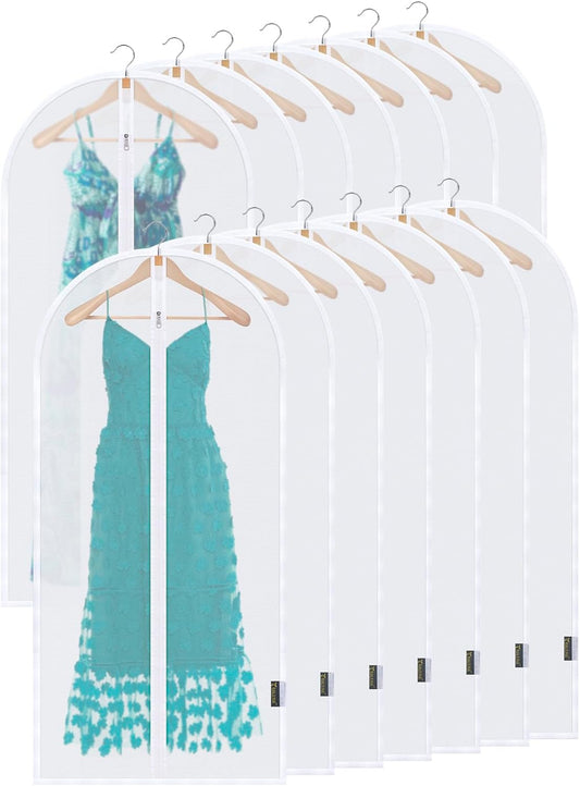 BALEINE 48'' Translucent Garment Bags, 12 Packs PEVA Dress Bag for Closet Clothes Dresses Suit Coats Storage (White, 12PK)