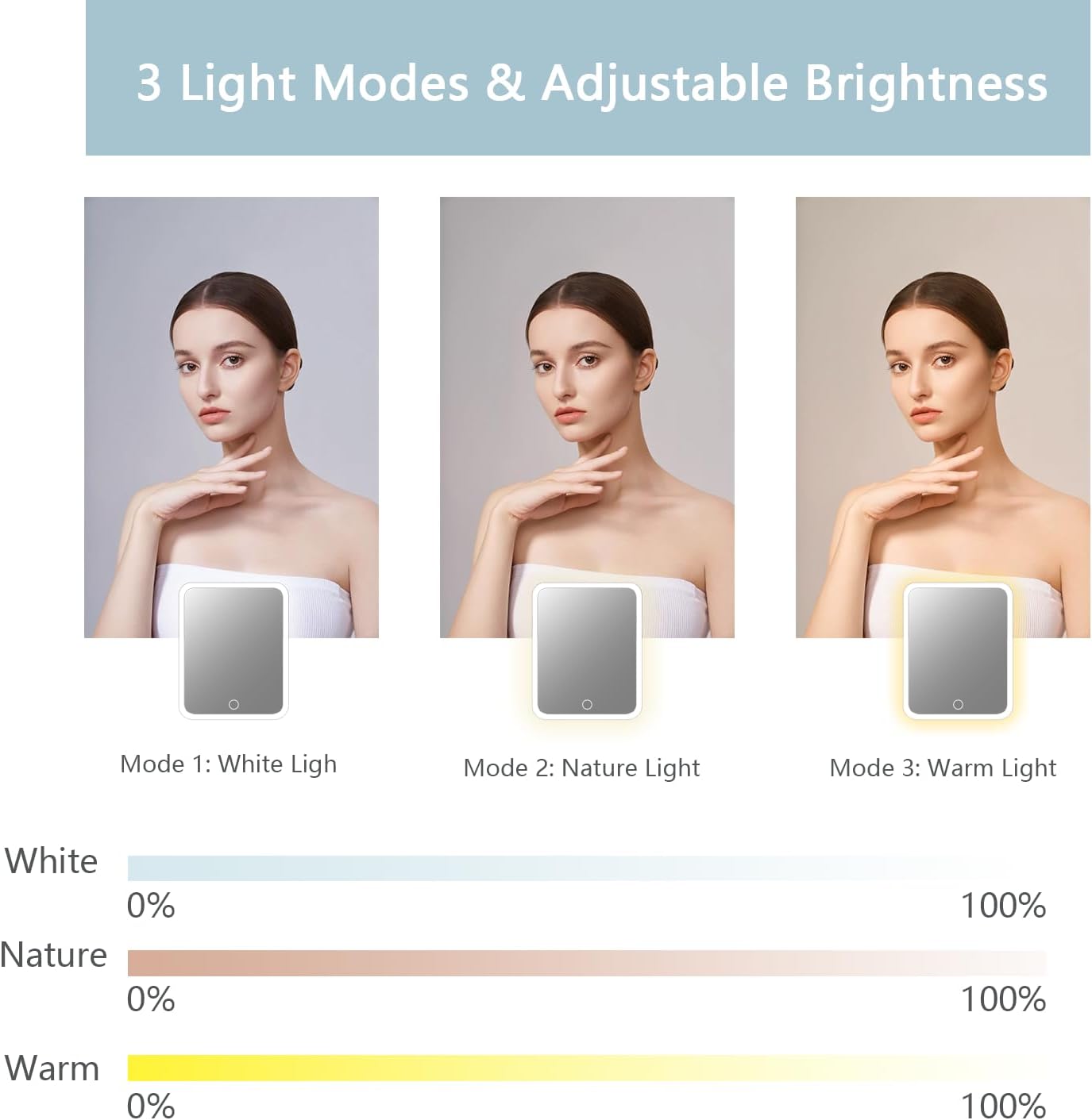 Makeup Bag with Led Mirror,Travel Makeup Organizer with 3 Color Setting, Portable Storage and Adjustable Dividers Travel Makeup Bag(baby blue)