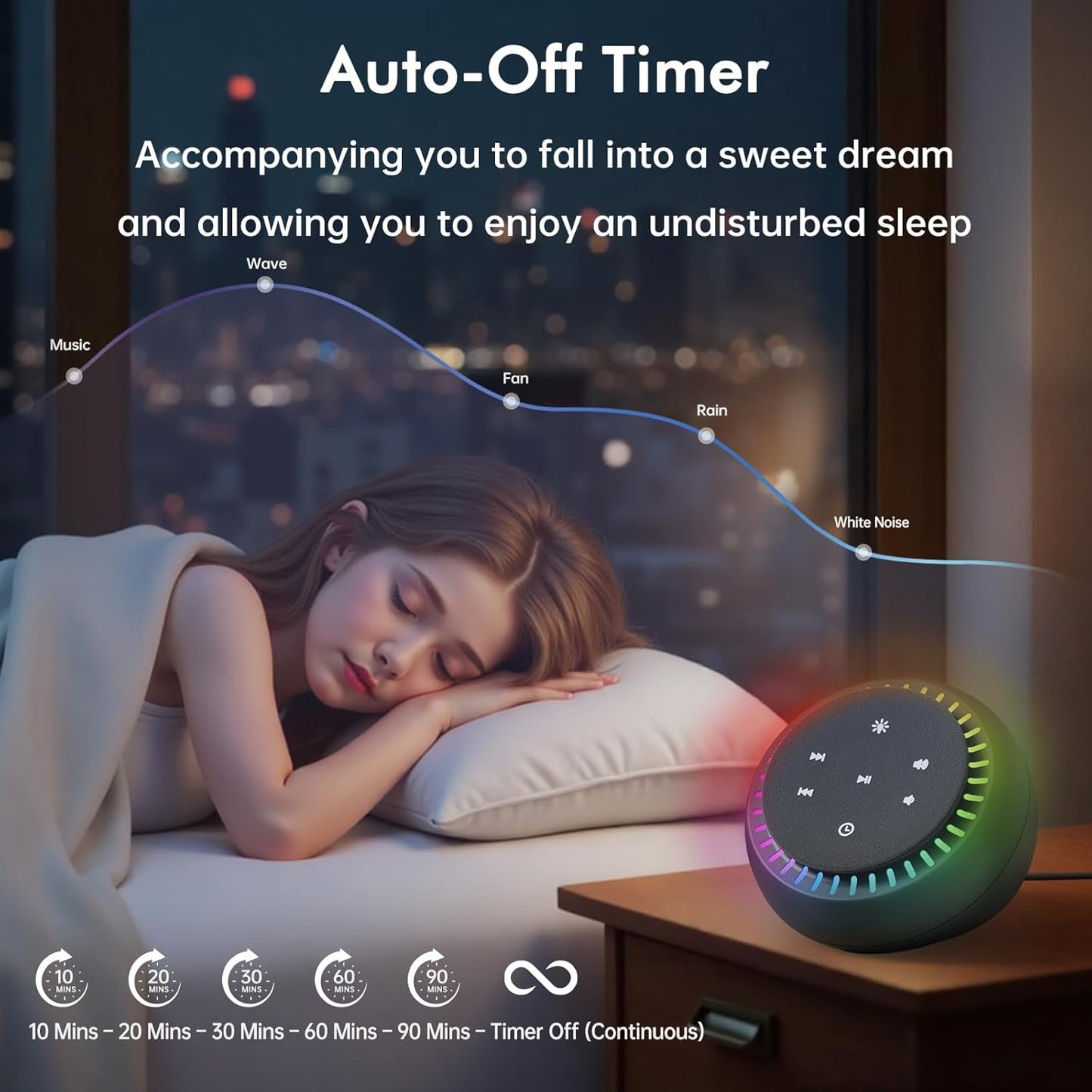 DreamSky Sound Machine for Sleep, White Noise for Sleeping Adults & Baby, Brown Noise Fan for Office Privacy & Noise Canceling, 26 Sounds & RGB Night Light, USB-C Powered for Home Travel