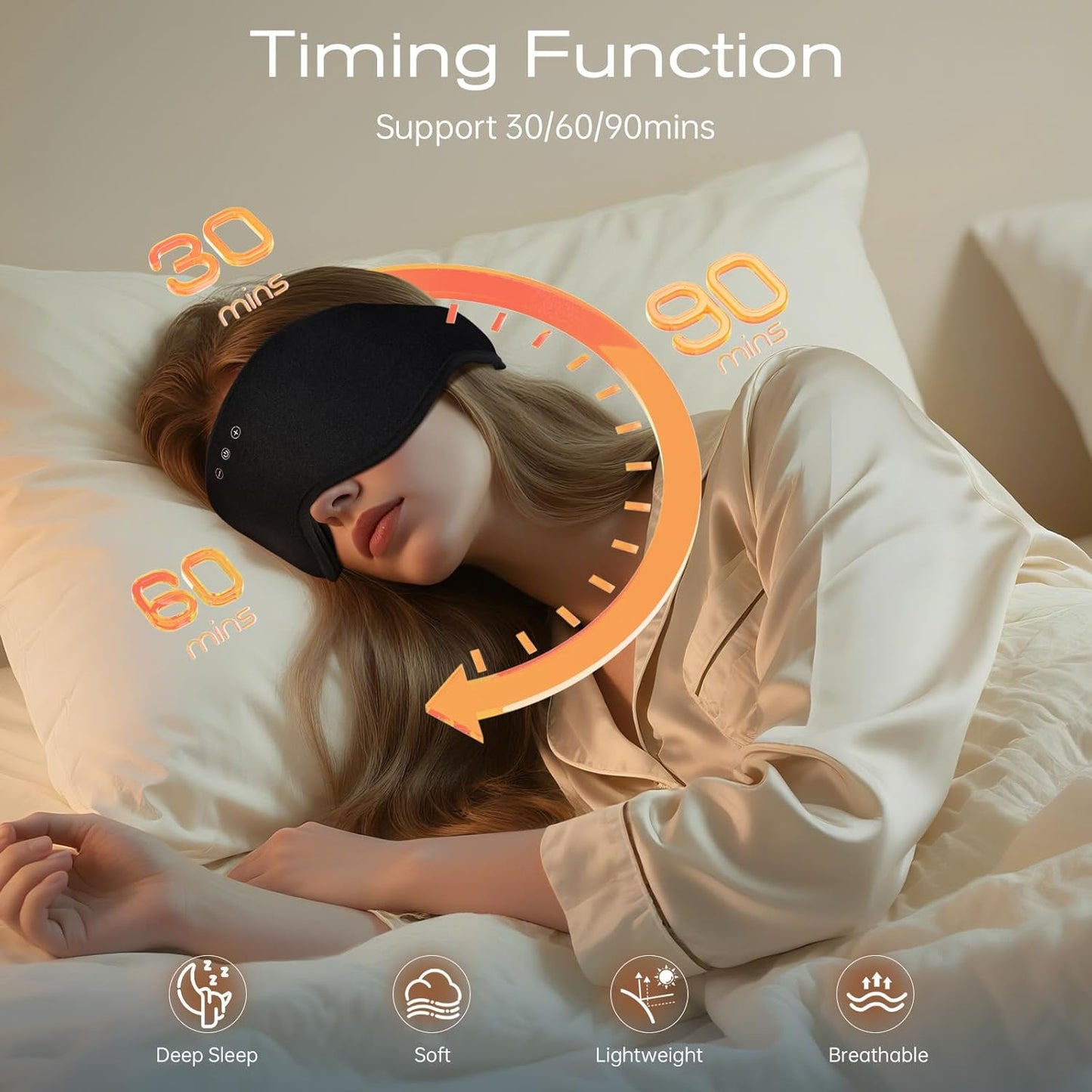 Sleep Eye Mask with Wireless Headphones - 29 Soothing White Noise Sounds, 3D Zero Pressure Eye Maks for Women & Men, Blackout Sleeping Masks for Side Sleeper, Removable Eye Cover (Black)