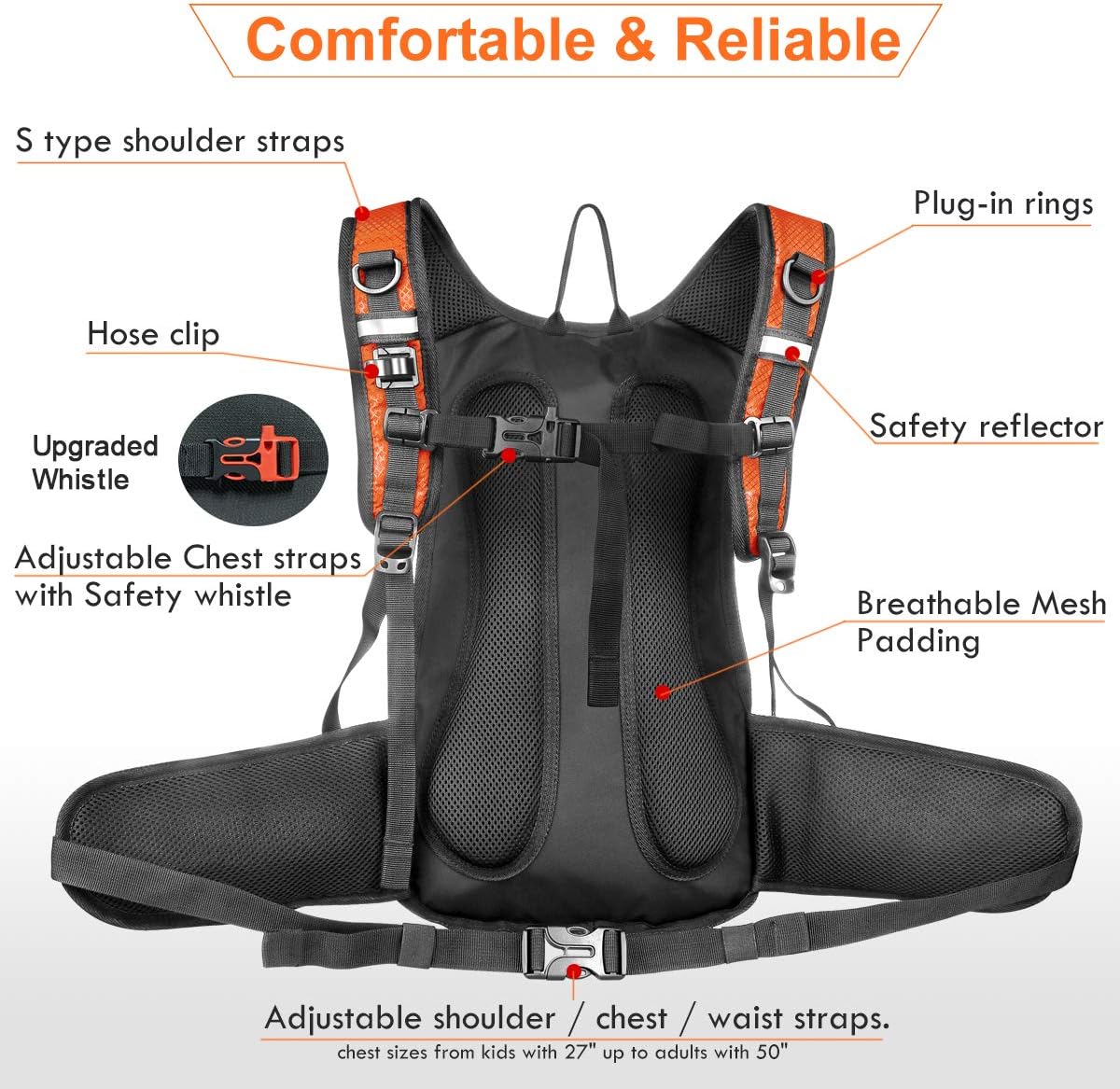 Insulated Hydration Backpack Pack with 3L BPA Free Leak Proof Water Bladder, Large Storage Lightweight Hiking Daypack with Waist Pouches & Cooler Layer, for Running, Biking, Camping, Festival