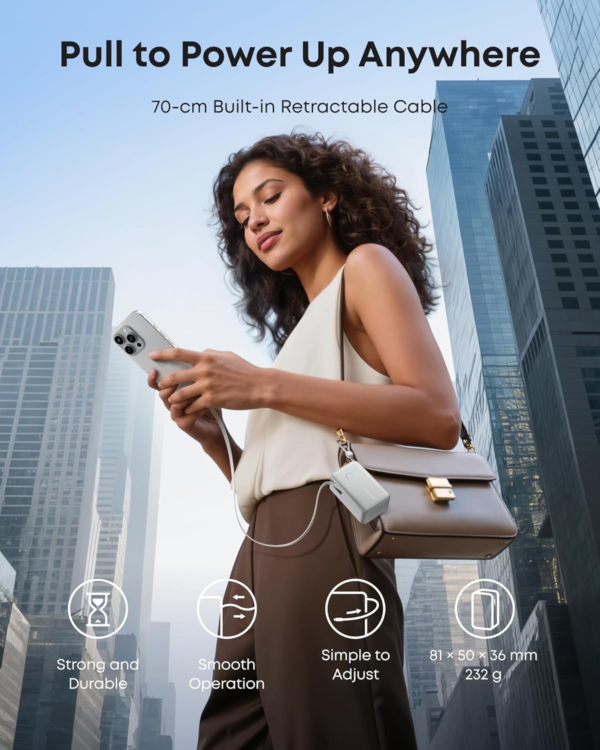 Anker Nano Power Bank, 10,000mAh Portable Charger with 2.3 ft InstaCord Retractable Cable, 45W Max Compact Battery Pack, Smart Display, for iPhone 16/17 Series, iPad, Galaxy, Pixel, and More