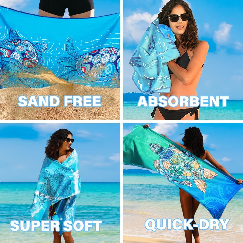 Lightweight Thin Microfiber Beach Towel Sand Free Quick Dry Absorbent Compact Soft Pool Swim Travel Towels Extra Large Oversized Beach Accessories Gifts for Adult