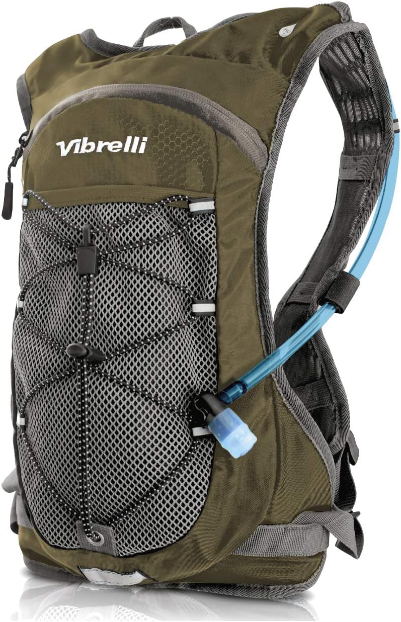 Vibrelli Hydration Backpack & 2L Hydration Bladder - High Flow Bite Valve - Hydration Pack for Cycling, Running, Hiking