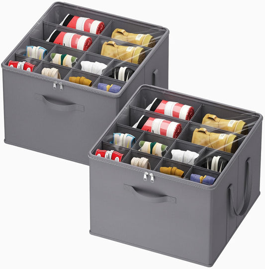 Lifewit Shoe Storage Organizer for Closet, Fits 12-16 Pairs, Large Shoe Box Storage Containers with Clear Cover and Reinforced Handles, Foldable Storage Bins Fits for Boots Heels Sneakers, 2 Pack Gray