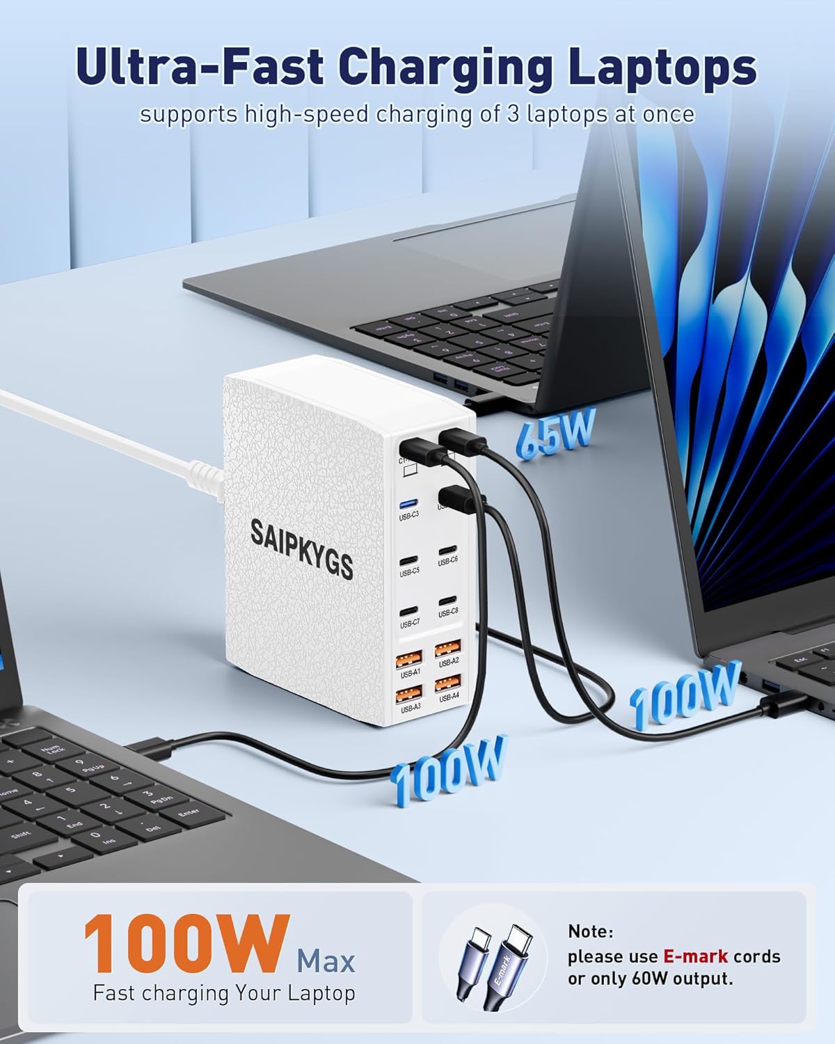 USB Charging Station (600W),12-Port USB C Charger Block with Dual 100W PD USB-C Fast Charging Station Hub for MacBook Pro/Air/All iPad Phone 17/16 15/14/13/Pro Max/Samsung Galaxy Note(White)