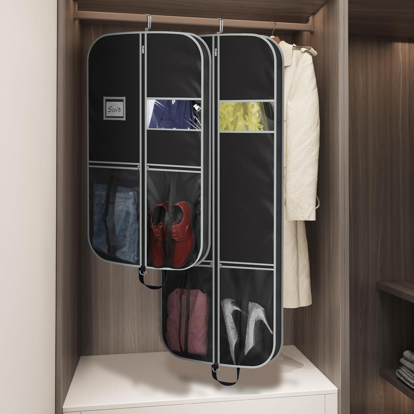 Zilink Upgrade 60" Garment Bag for Long Coat, Leather,Fur, Mink, Gown and Choir Robe with 3.9" Gusset and Stable Buckles Heavy Duty, Hanging, Breathable, Foldable Travel and Wardrobe Clothes Protector