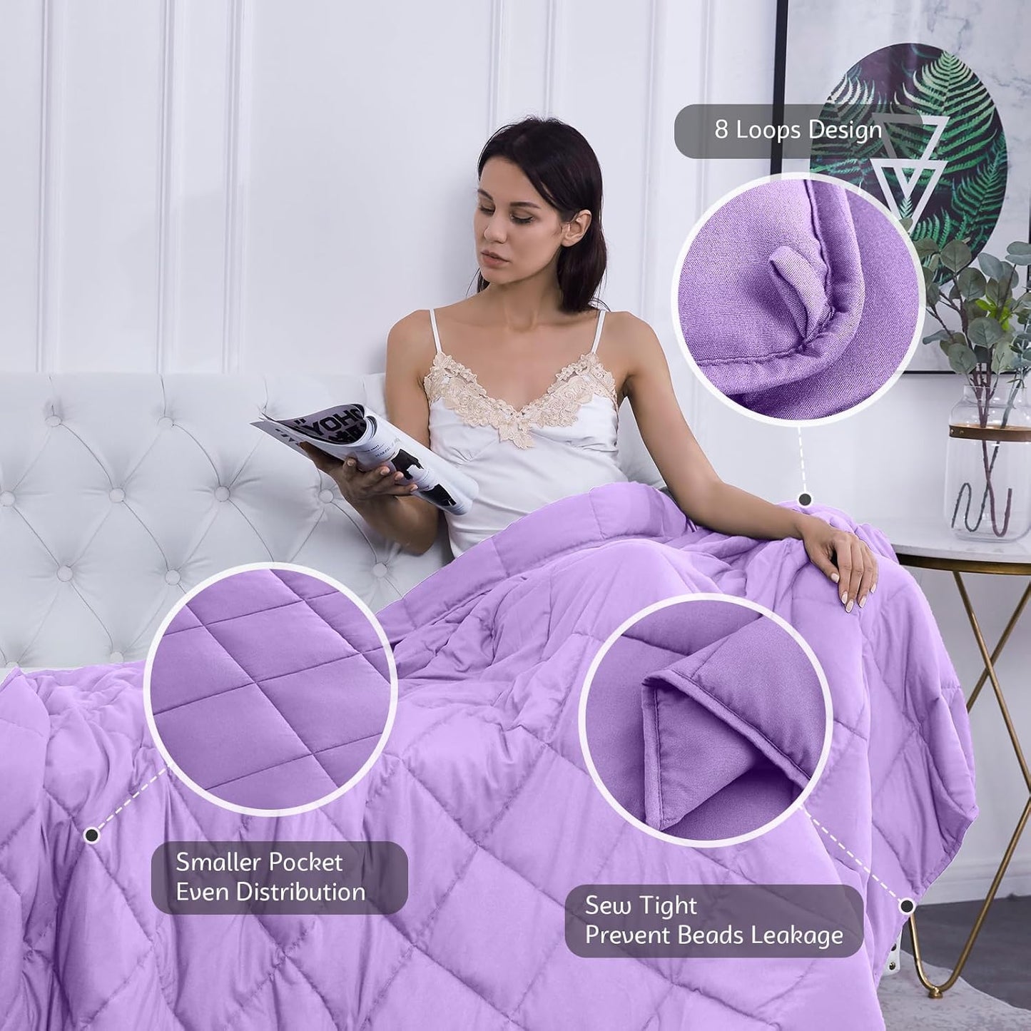 L'AGRATY Weighted Blanket - 60"x80", 20lbs Cooling Breathable Heavy Blanket with Glass Beads for Adult All-Season