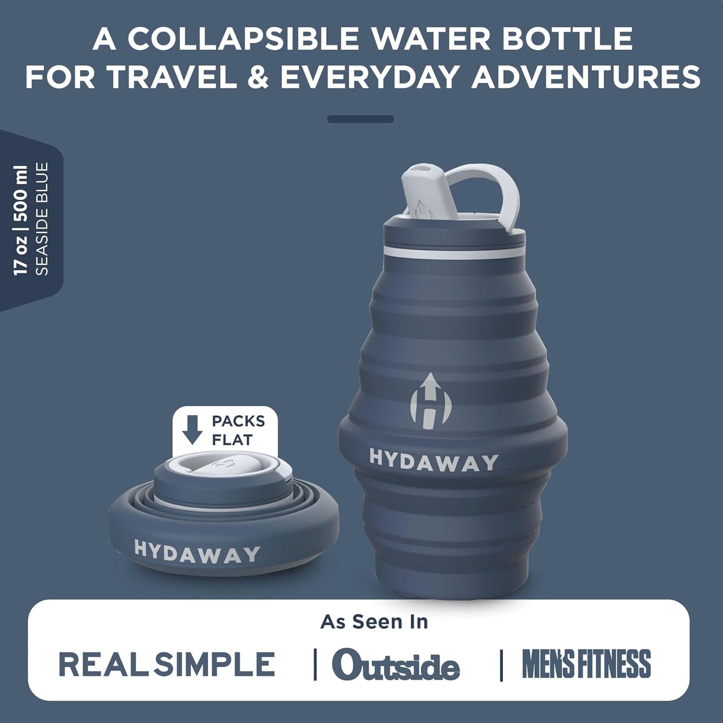 HYDAWAY 17oz Collapsible Water Bottle - BPA-Free, Leakproof, Lightweight, and Space-Saving - Perfect for Travel, Hiking, and Everyday Hydration