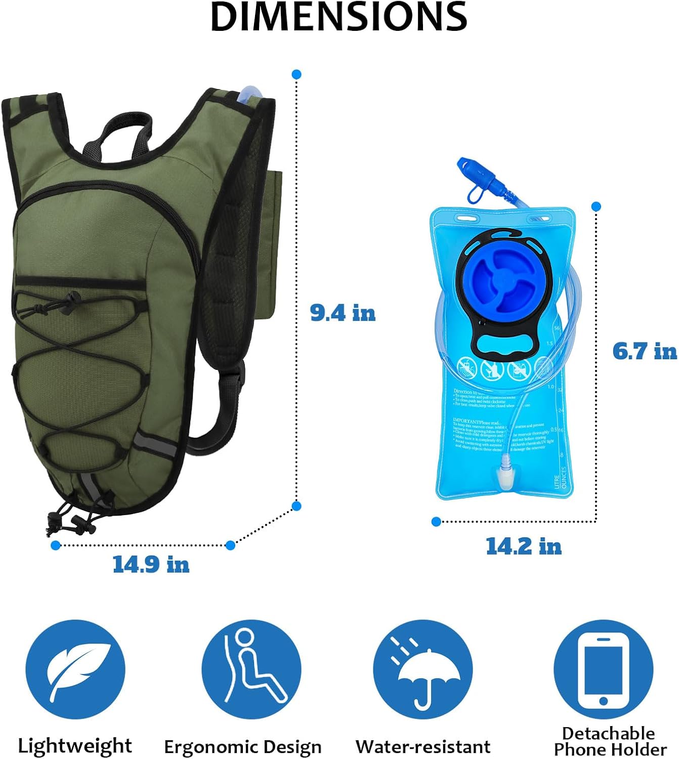 Lightweight Hydration Backpack 2L Water Bladder Pack for Running, Cycling, Hiking – Anti-Theft Water Backpack with Phone Holder, Trekking Pole Holder & Reflective Strips for Men & Women