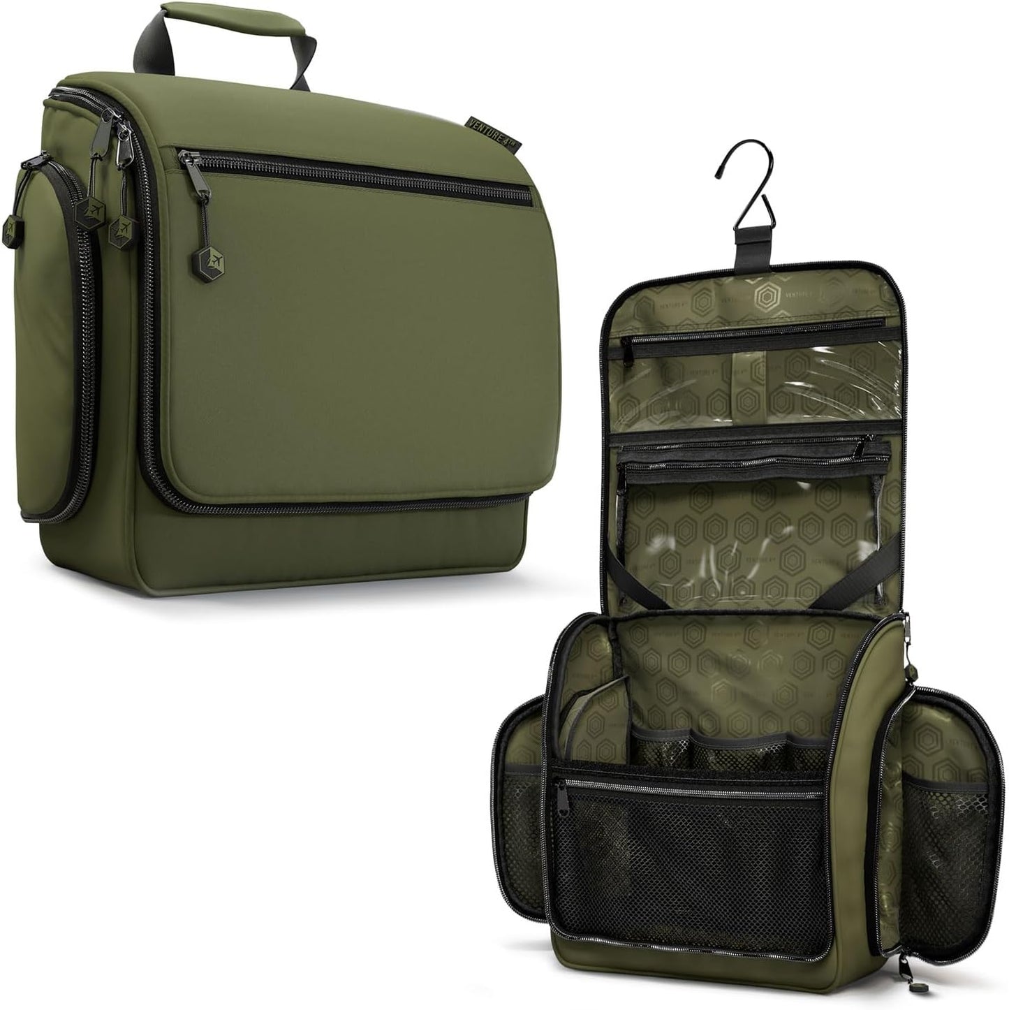 VENTURE 4TH Hanging Travel Toiletry Bag for Women & Men - Travel Organizer with Expandable Compartments & Removable Clear Pouch for Toiletries (Forest Green)