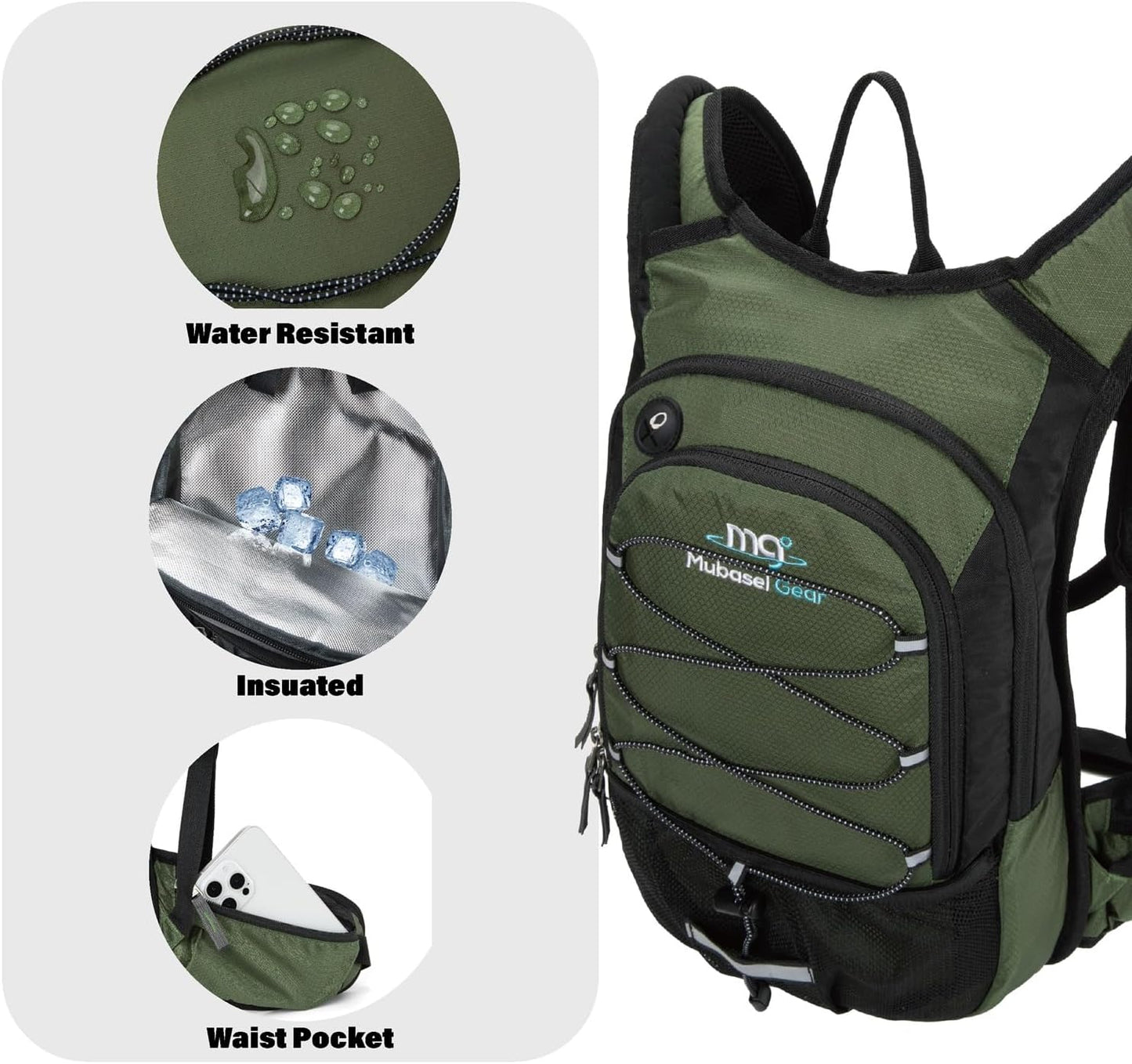 15L Insulated Hydration Backpack Pack with 2L Water Bladder Lightweight Hiking Backpack Bag for Women Men Daypack for Hiking Running Festival Camping Biking