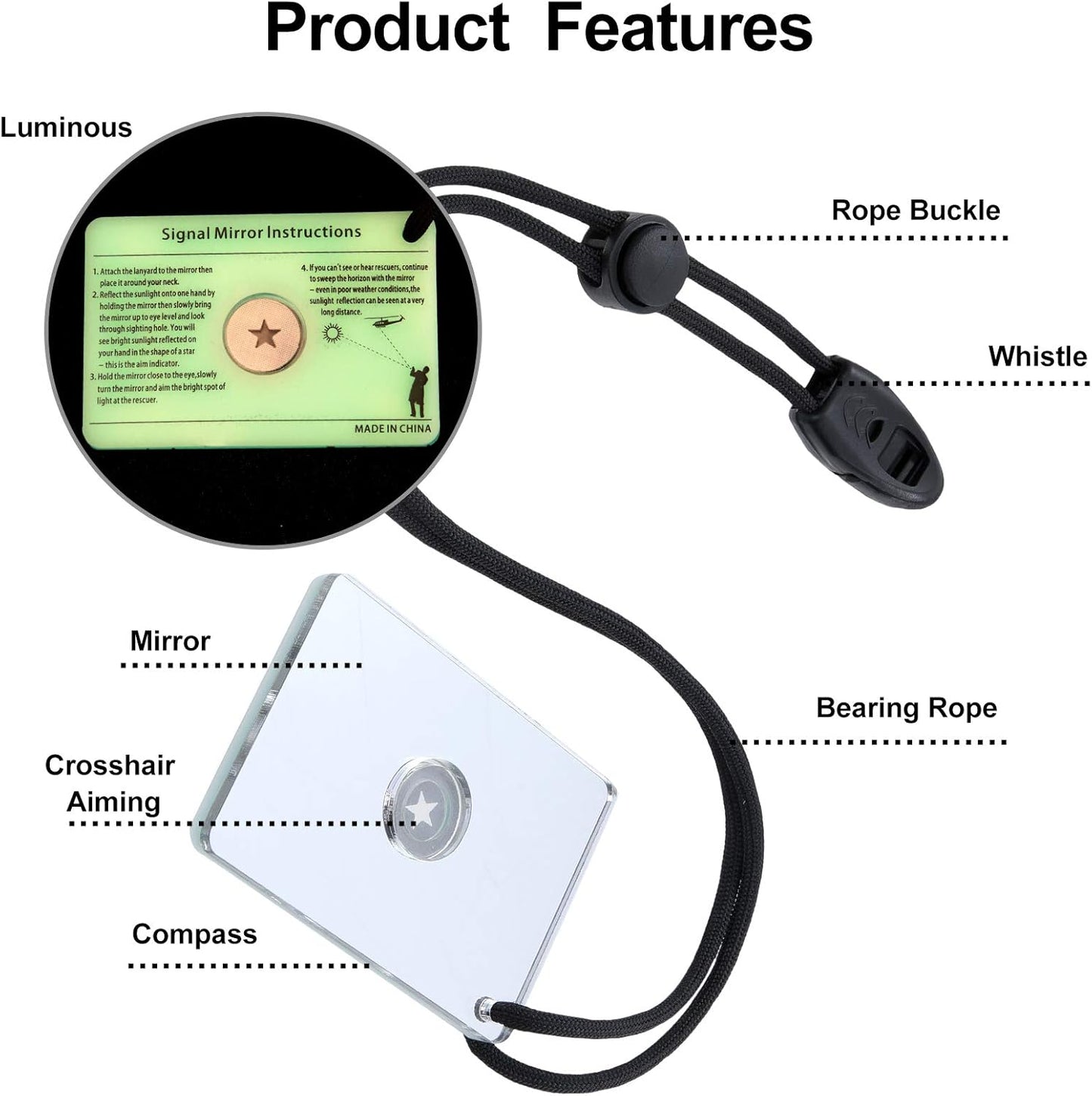 Jetec 2 Pieces Survival Reflective Mirror 2 x 3 Inch Send Remotely PFD Mirrors Outdoor Survival Technologies Small Signal Mirror for Backpacking