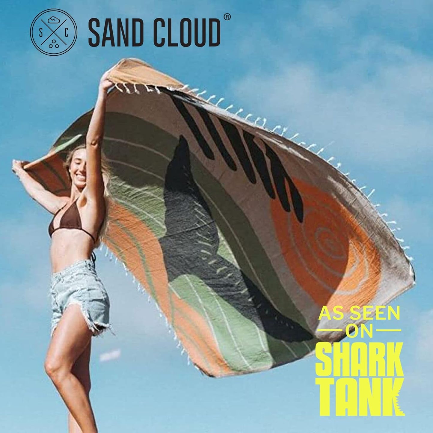 Sand Cloud Extra Large Turkish Beach Towel - Sand Free - 100% Organic Turkish Cotton Yarn - Quick Dry Towel for Beach, Picnic, Blanket or Bath - As Seen on Shark Tank - Marine Life (Whale Fin)