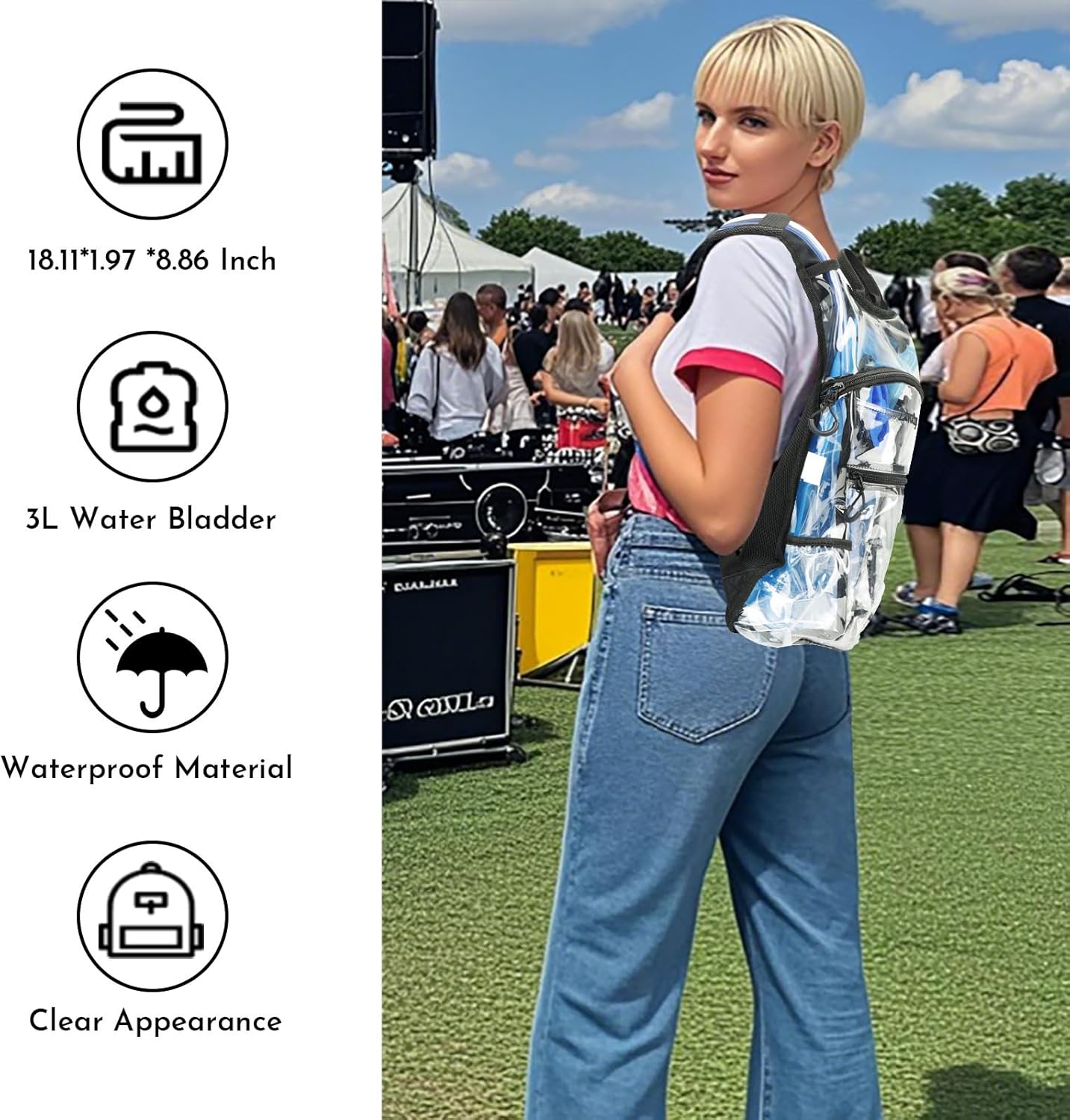 Reflective Hydration Backpack, Hydration Pack - Water Backpack with 2L/3L Hydration Bladder, Essential for Festivals - Rave Hydration Pack for Hiking, Running, Cycling, and Festivals