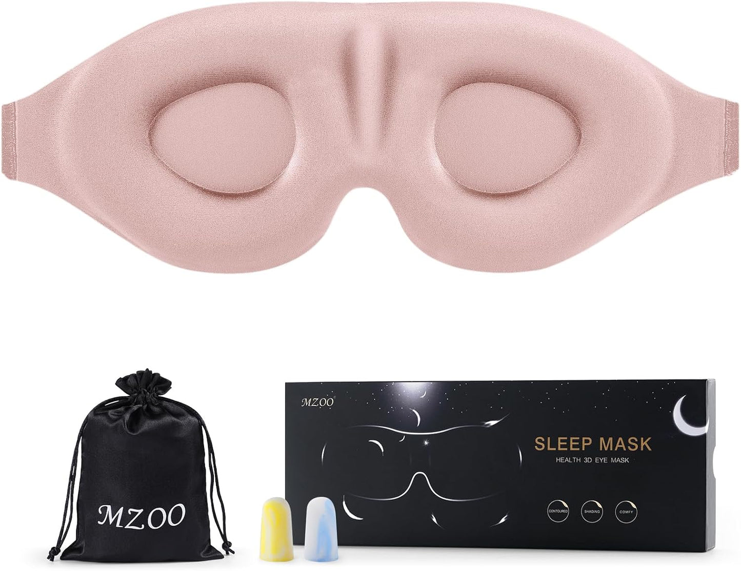 MZOO Sleep Eye Mask for Side Sleeper Men Women, Zero Eye Pressure 3D Sleeping Mask, Light Blocking Patented Design Night Blindfold, Soft Eye Shade Cover for Travel, Pink