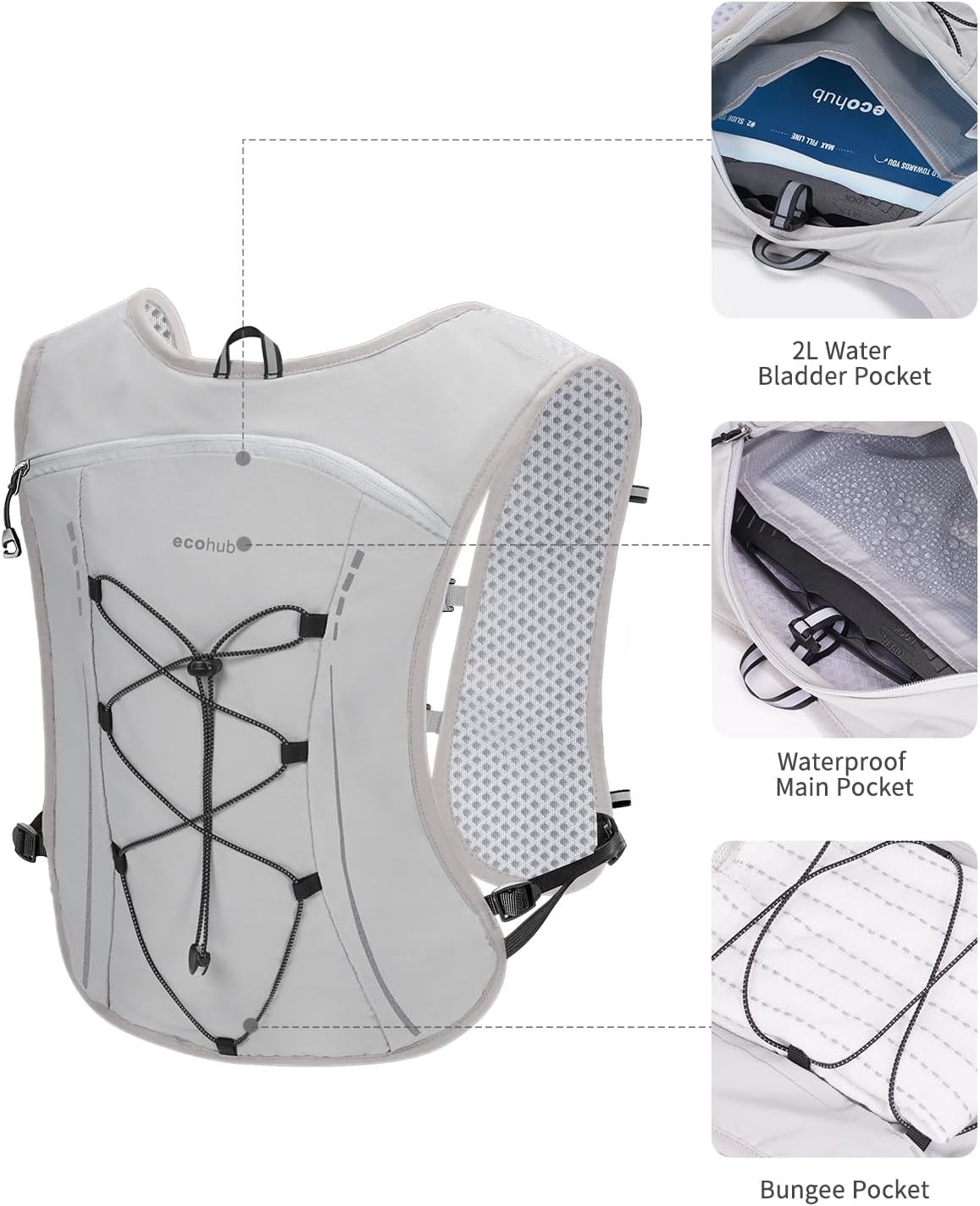 ECOHUB Running Hydration Vest Backpack,Lightweight Breathable Pack with 2L Water Bladder Bag Daypack for Hiking Trail Running Cycling Race Marathon for Women Men
