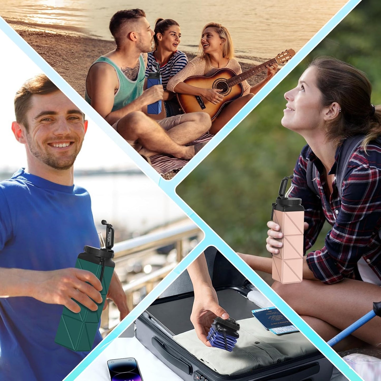 Collapsible Water Bottles 20.6oz Foldable Water Bottle BPA Free Reusable Lightweight LeakProof Travel Silicone Water Bottles for Travel Gym Hiking Camping (Upgrade Dark Green)