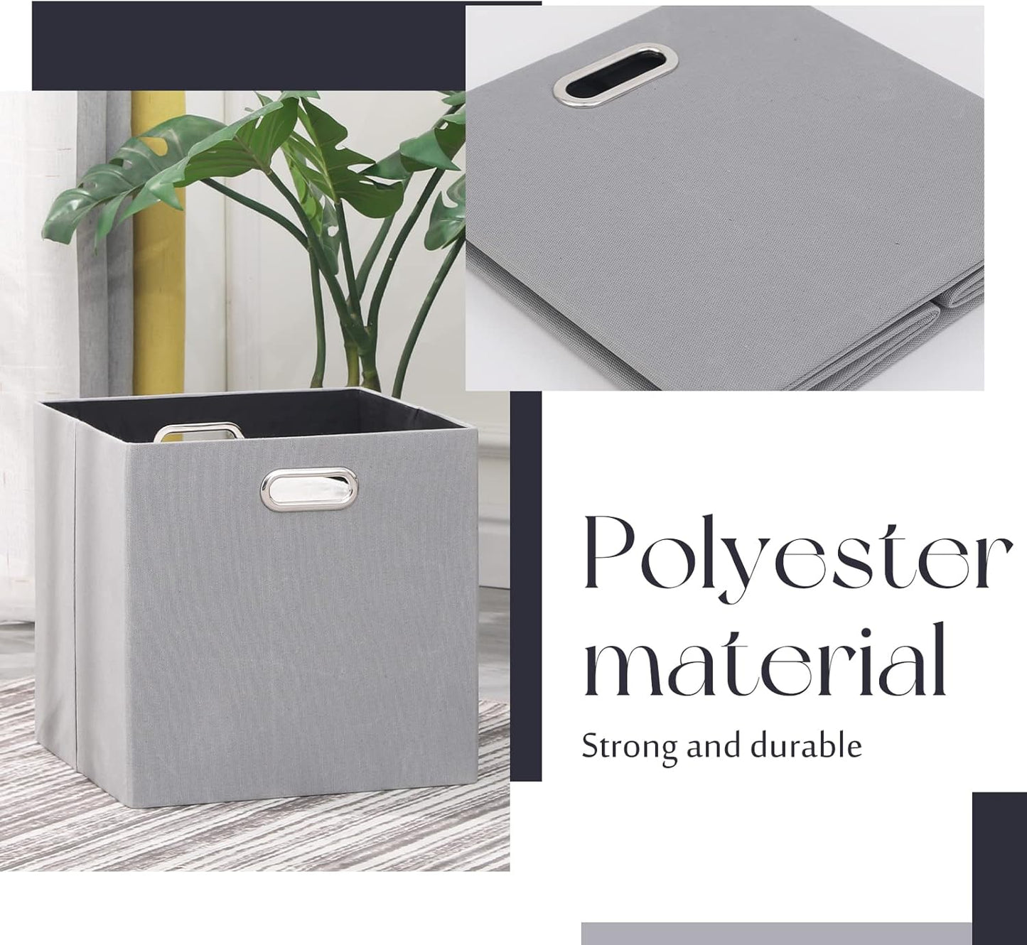 Cube Storage Bins 13×13 Polyester Foldable Box with Handles, Collapsible Organization Basket Set of 4 Large Capacity Drawer for Closet Shelf Cabinet Bookcase Bedroom, Light Gray