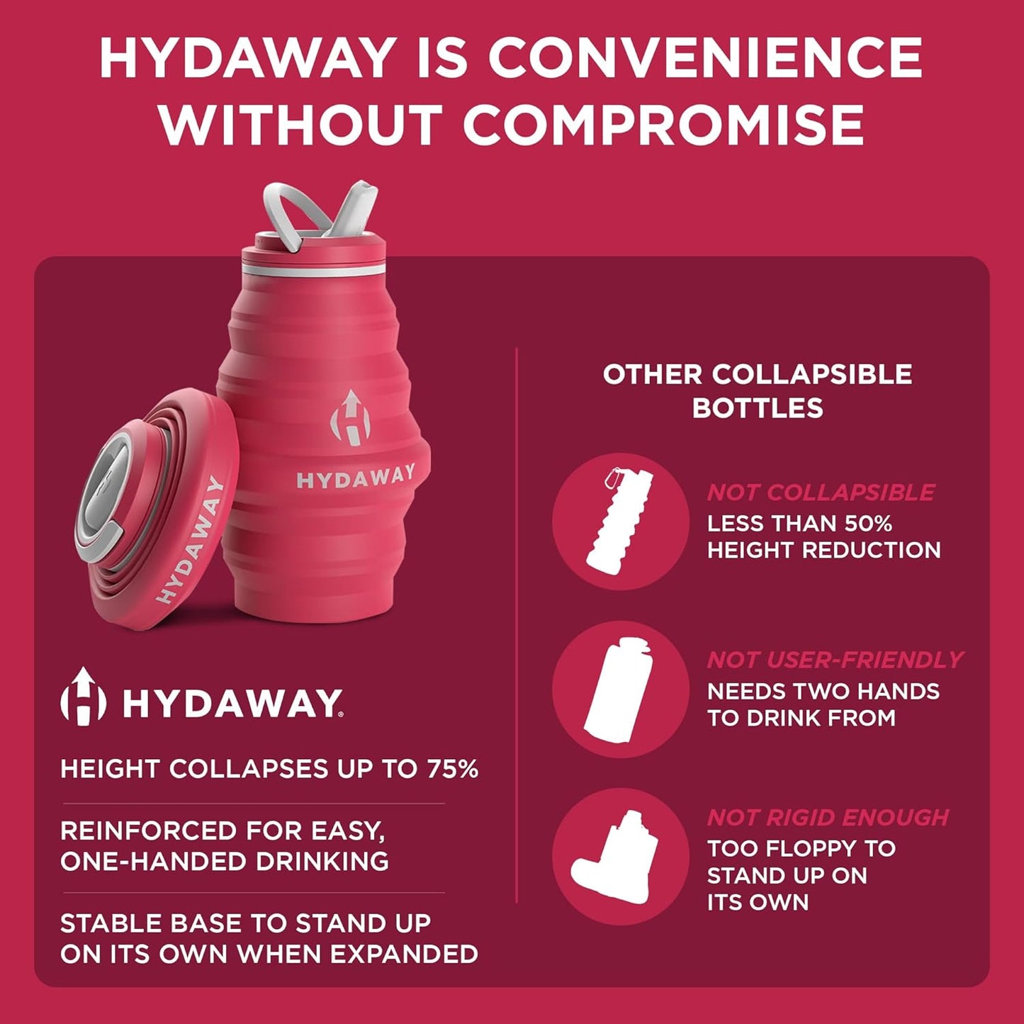 HYDAWAY 17oz Collapsible Water Bottle - BPA-Free, Leakproof, Lightweight, and Space-Saving - Perfect for Travel, Hiking, and Everyday Hydration