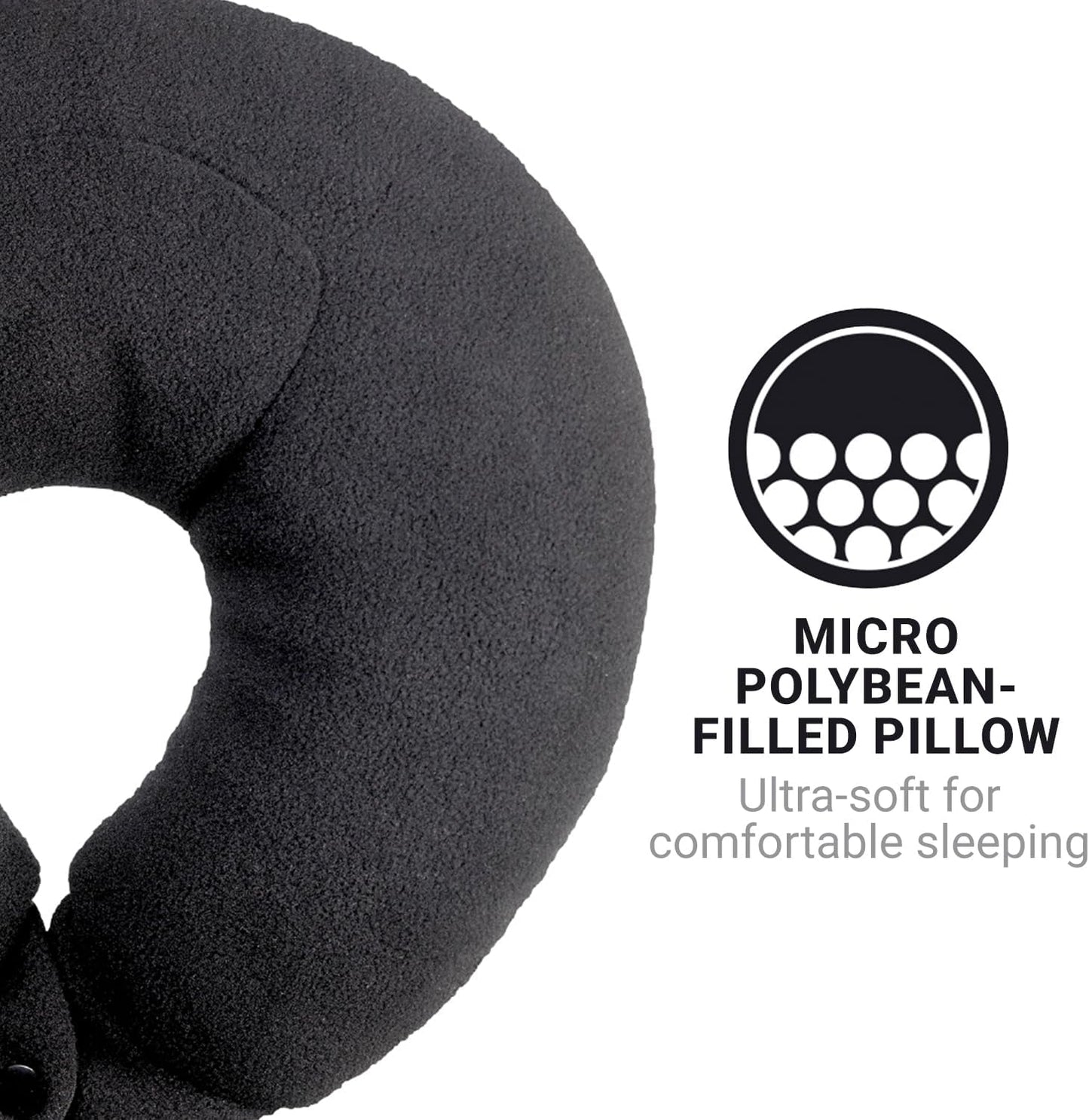 Classic Bean Sleeper, Comfortable Travel Pillow Filled with Micro Polybeans, Neck Pillow for Uninterrupted Sleep, Ideal for Airplane, Bus, Car, and Train, Travel Essentials, Black