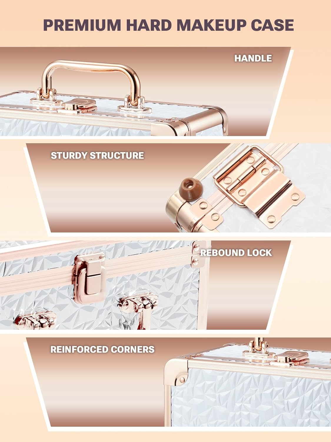 Qislee Makeup Box with A Detachable Lighted Mirror, Waterproof Travel Train Case, Cosmetic Organizer and Makeup Suitcase with Adjustable Dividers, Magnetic LED Mirror(Bright White)