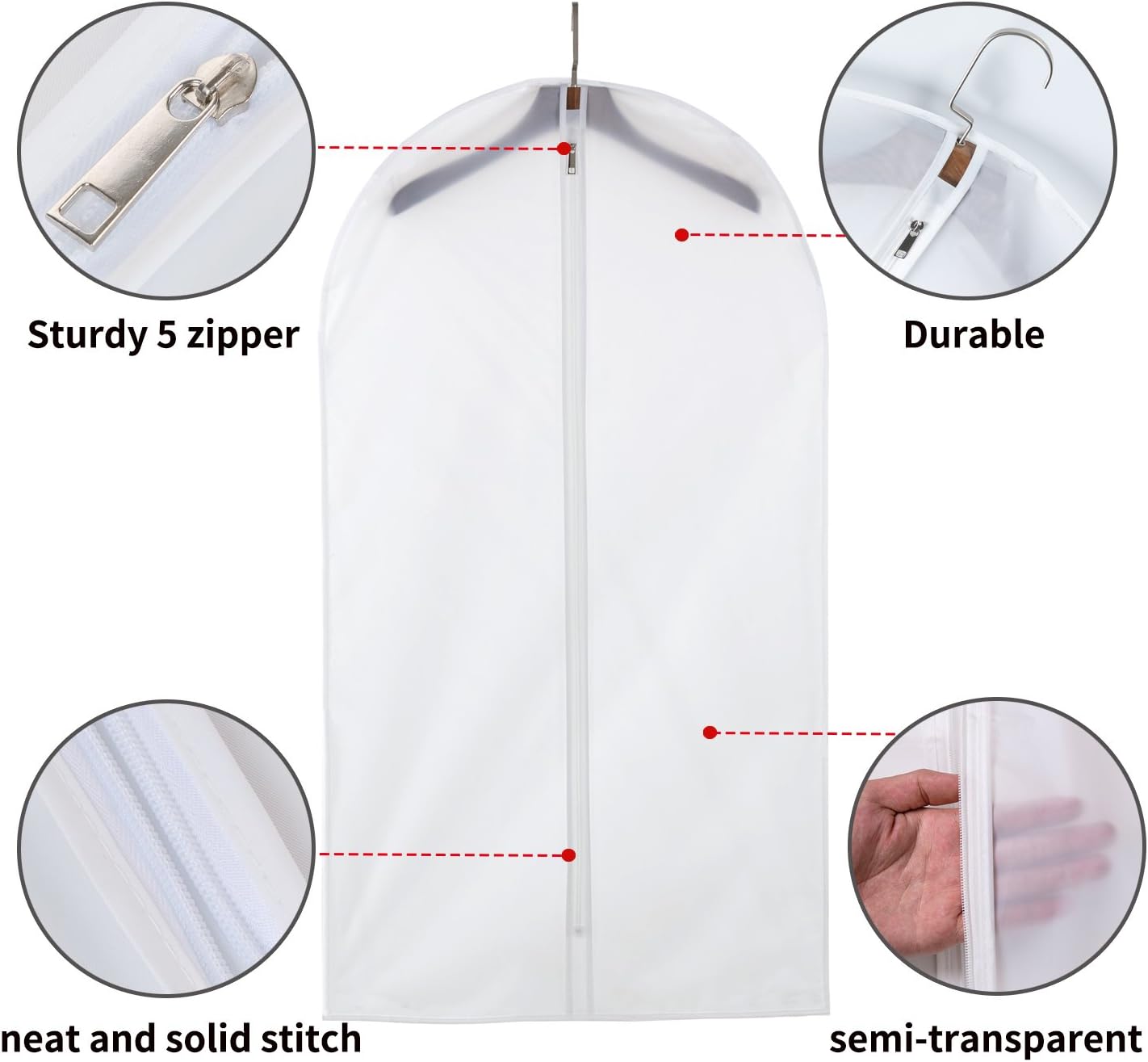 Clear Garment Bags Hanging Clothes Bags (Set of 6) for Closet Storage Plastic Bag with Zipper for Extra Longer Dress Wardrobe Closet Garment Dust Cover Bags - 24'' x 60''/6 Pack