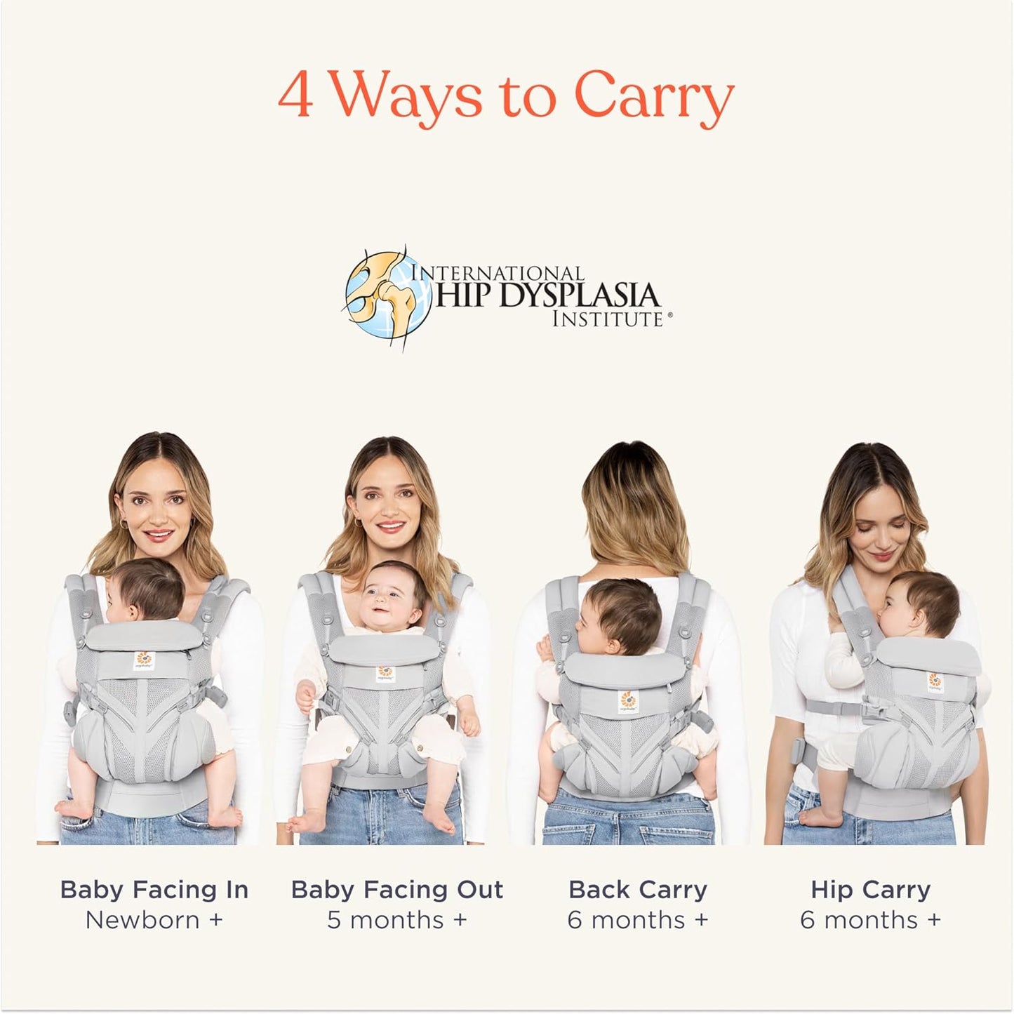 Ergobaby Omni Classic Baby Carrier Newborn to Toddler - Breathable Baby Carriers for Summer - All-Position Carrier with Lumbar Support (7-45 Pounds), Mesh, Pearl Grey